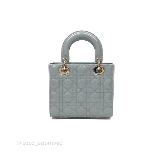 Christian Dior Lady Dior Green Grey Patent Cannage Gold Hardware