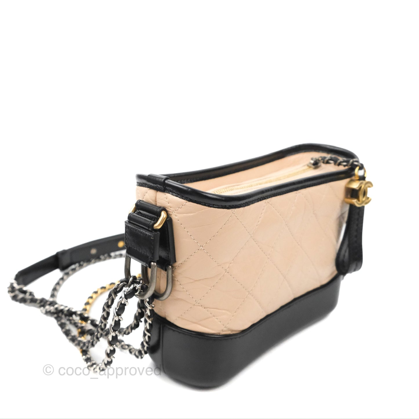 Chanel Quilted Small Gabrielle Hobo Black Beige Aged Calfskin Mixed Hardware
