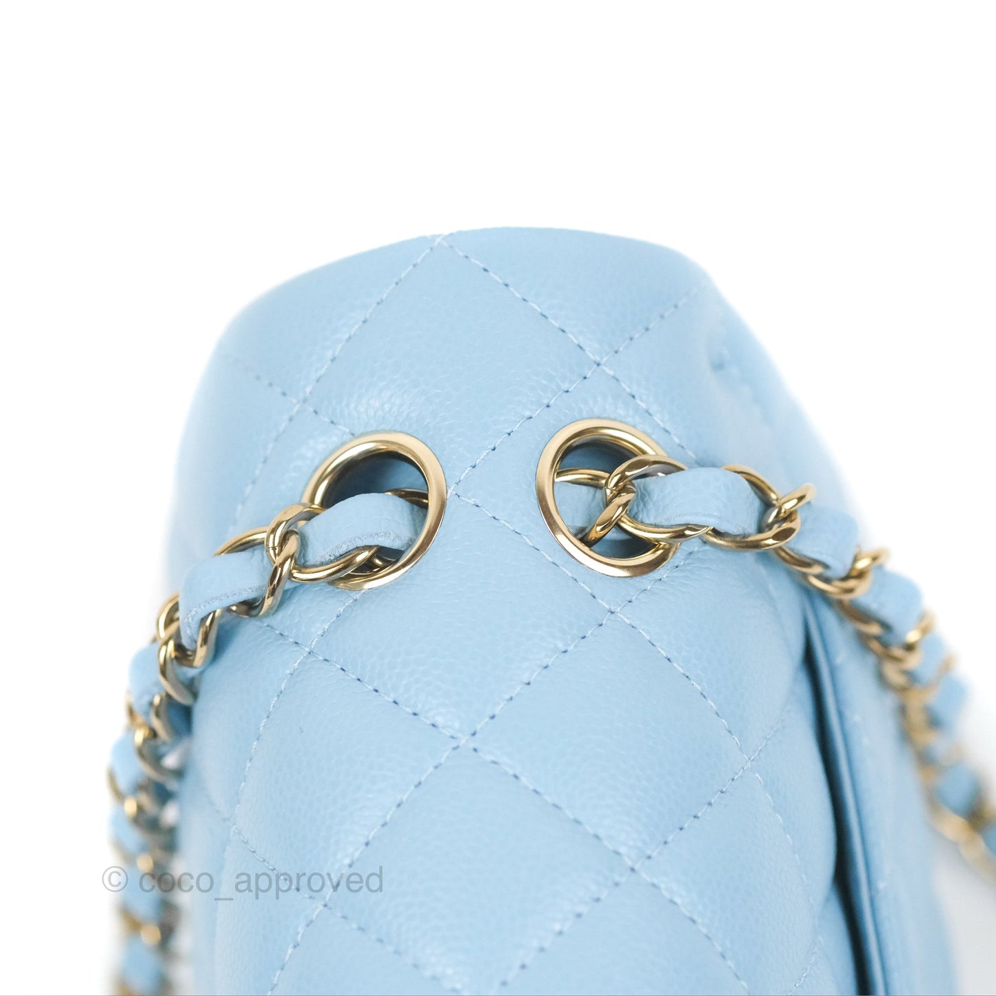 Chanel Small Classic Quilted Flap Light Blue Caviar Gold Hardware