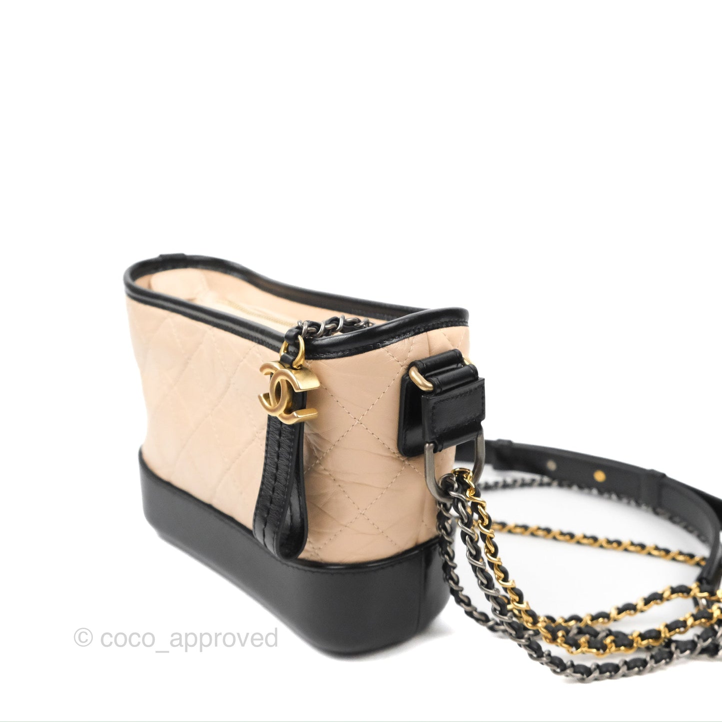 Chanel Quilted Small Gabrielle Hobo Black Beige Aged Calfskin Mixed Hardware