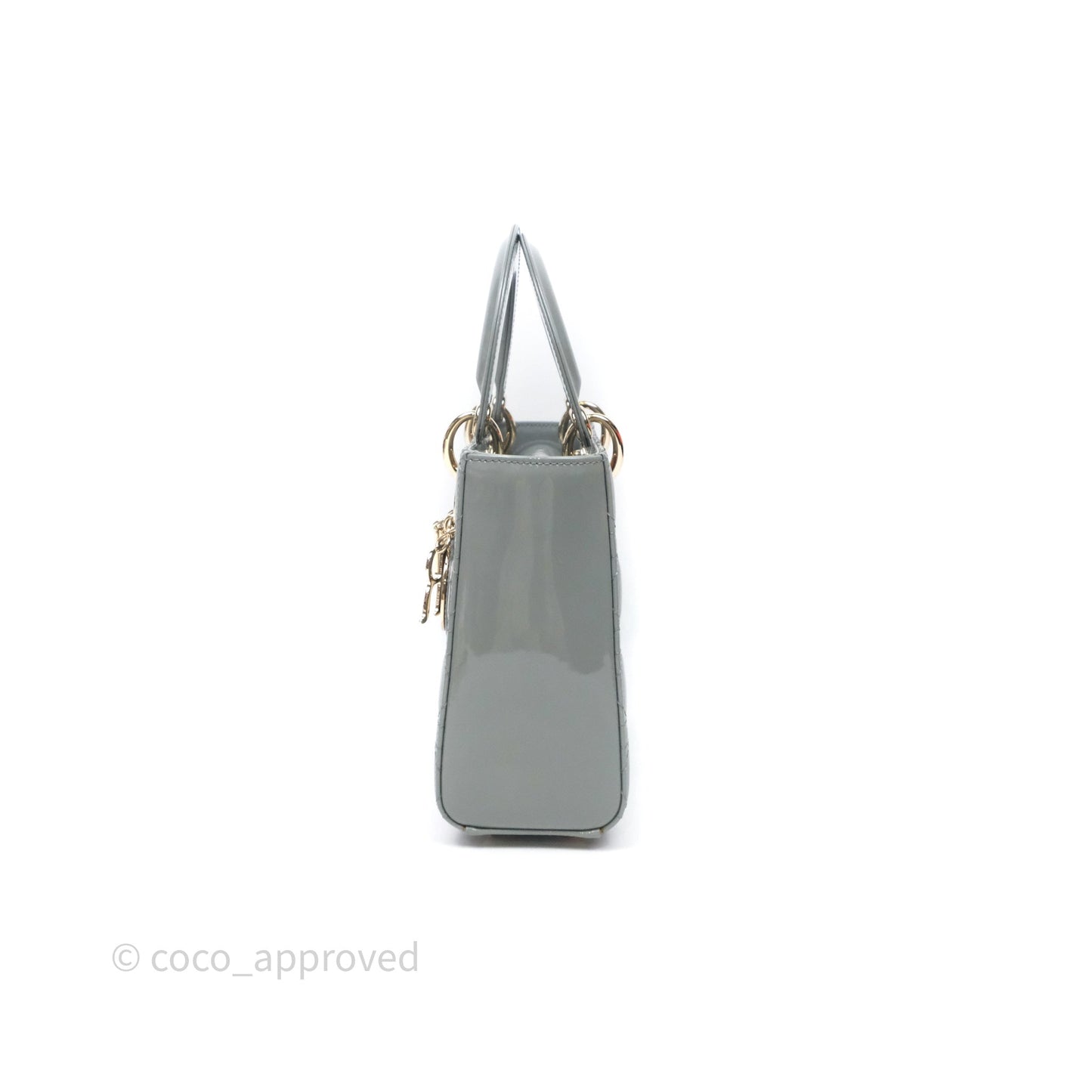 Christian Dior Lady Dior Green Grey Patent Cannage Gold Hardware
