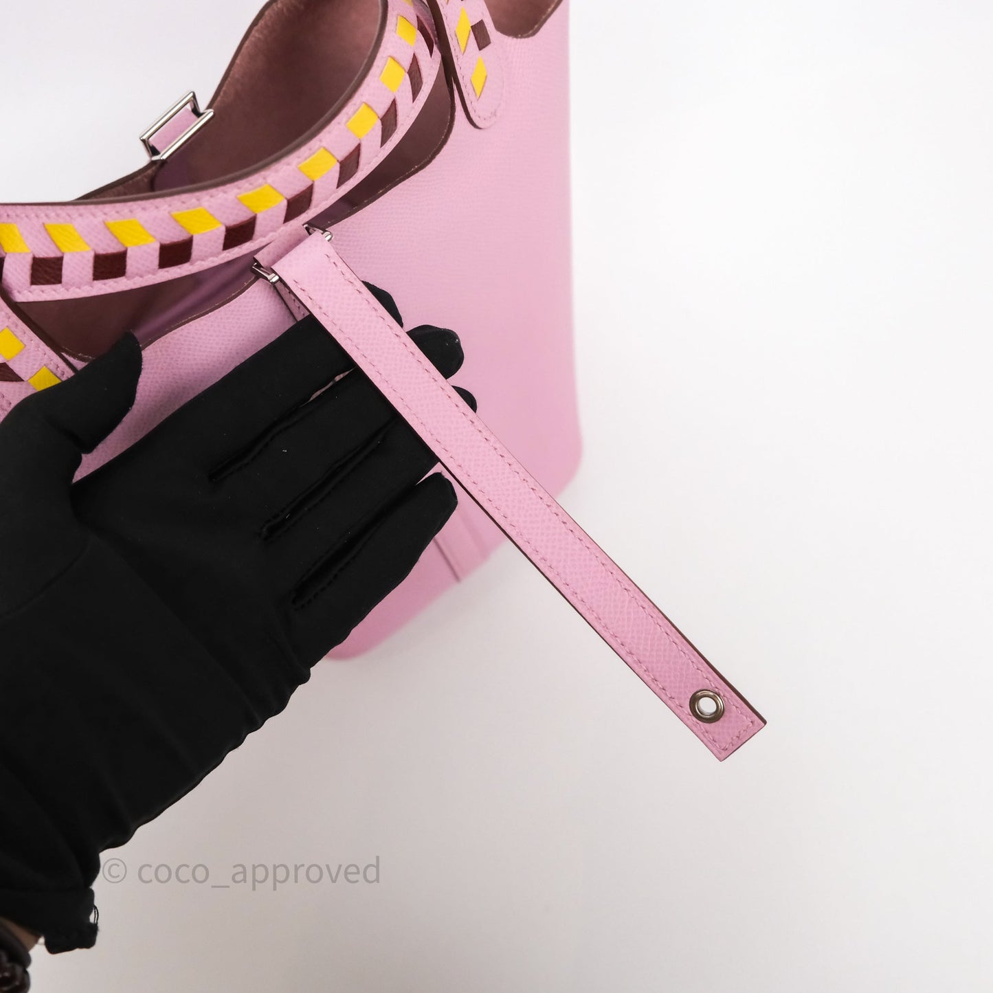 Hermès Tressage De Cuir Picotin Lock 18 Mauve Sylvestre X9/ Jaune de Naples 9O/Rouge H 55 Epsom Palladium Hardware