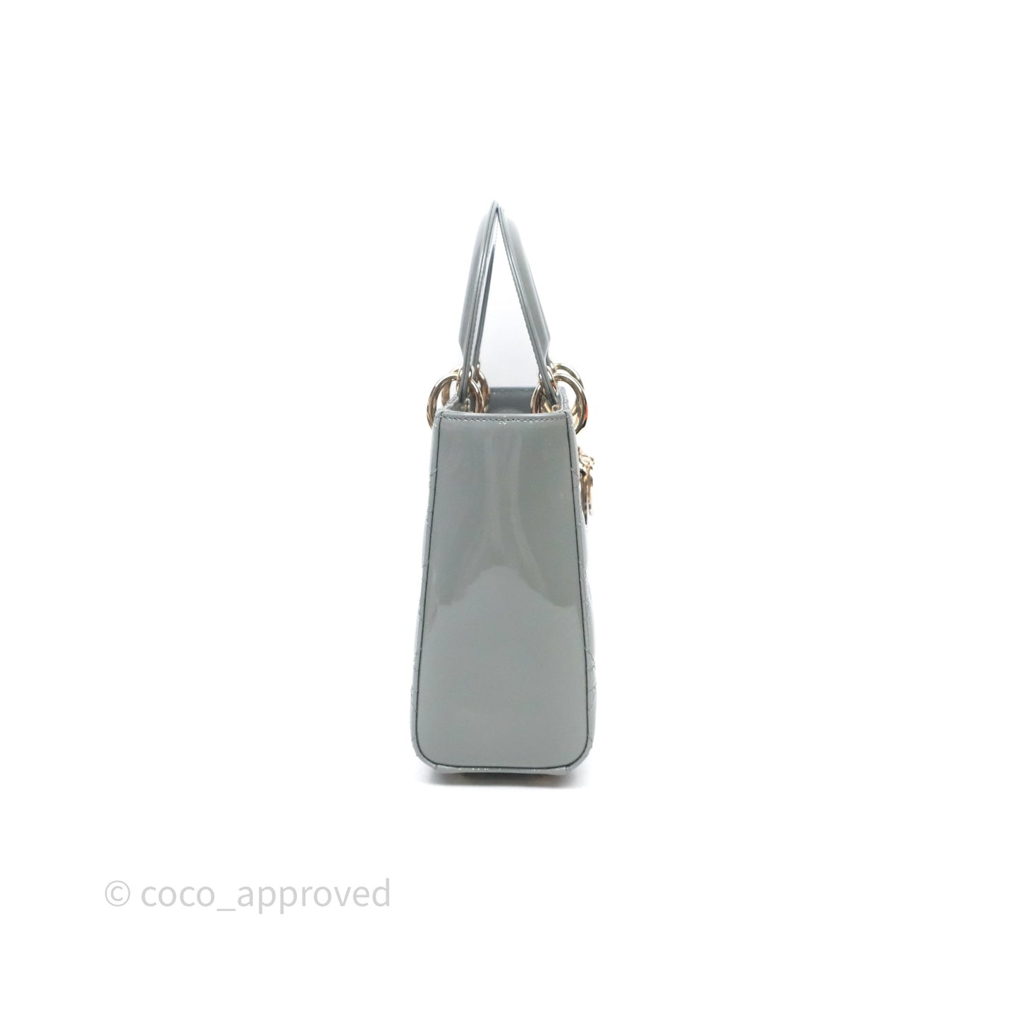 Christian Dior Lady Dior Green Grey Patent Cannage Gold Hardware