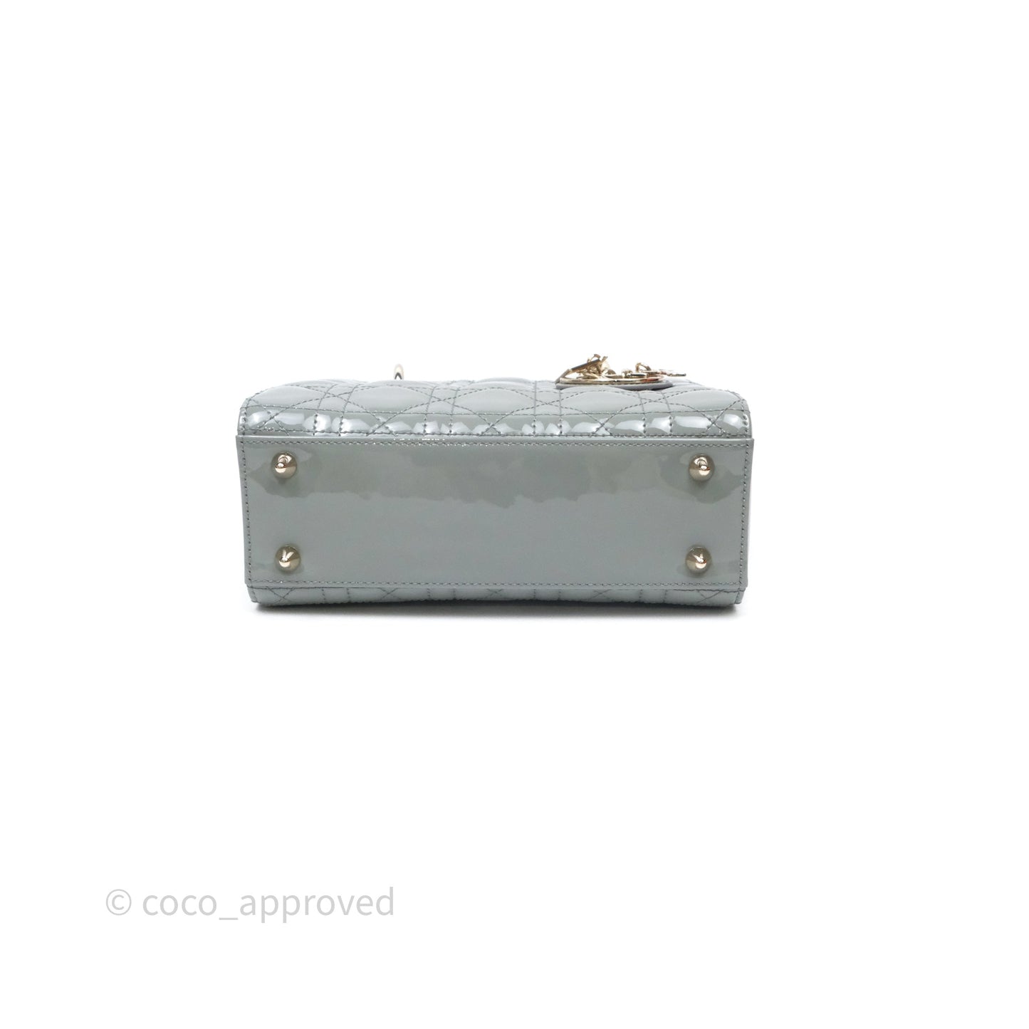 Christian Dior Lady Dior Green Grey Patent Cannage Gold Hardware