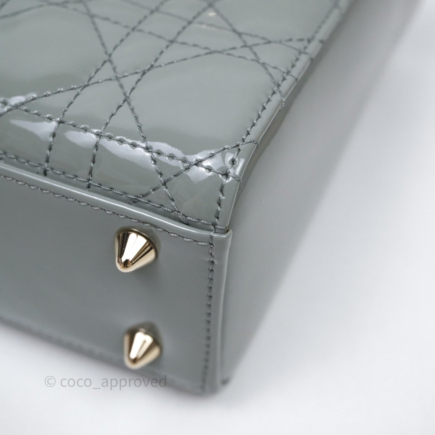 Christian Dior Lady Dior Green Grey Patent Cannage Gold Hardware