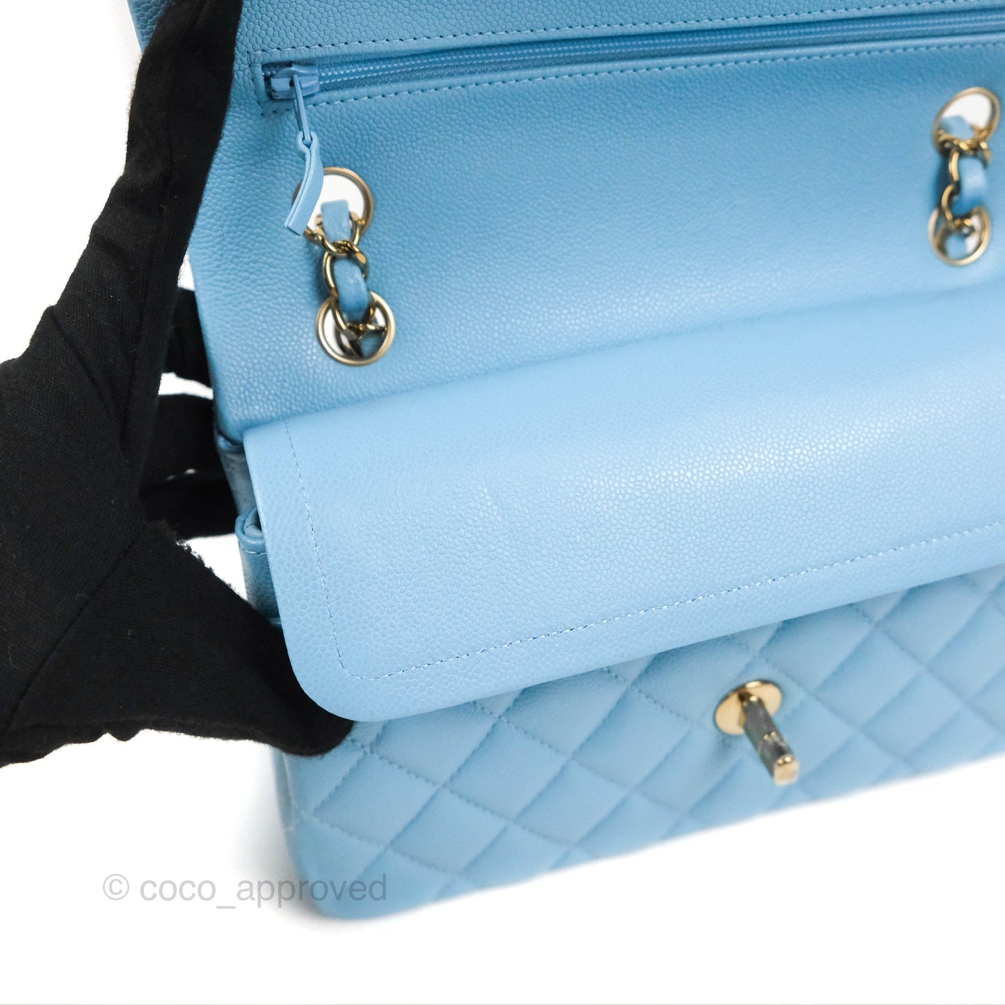 Chanel Small Classic Quilted Flap Light Blue Caviar Gold Hardware