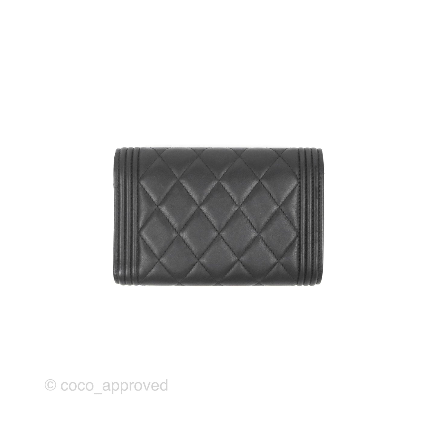 Chanel Quilted Boy Medium Trifold Flap Wallet Black Lambskin Aged Gold Hardware