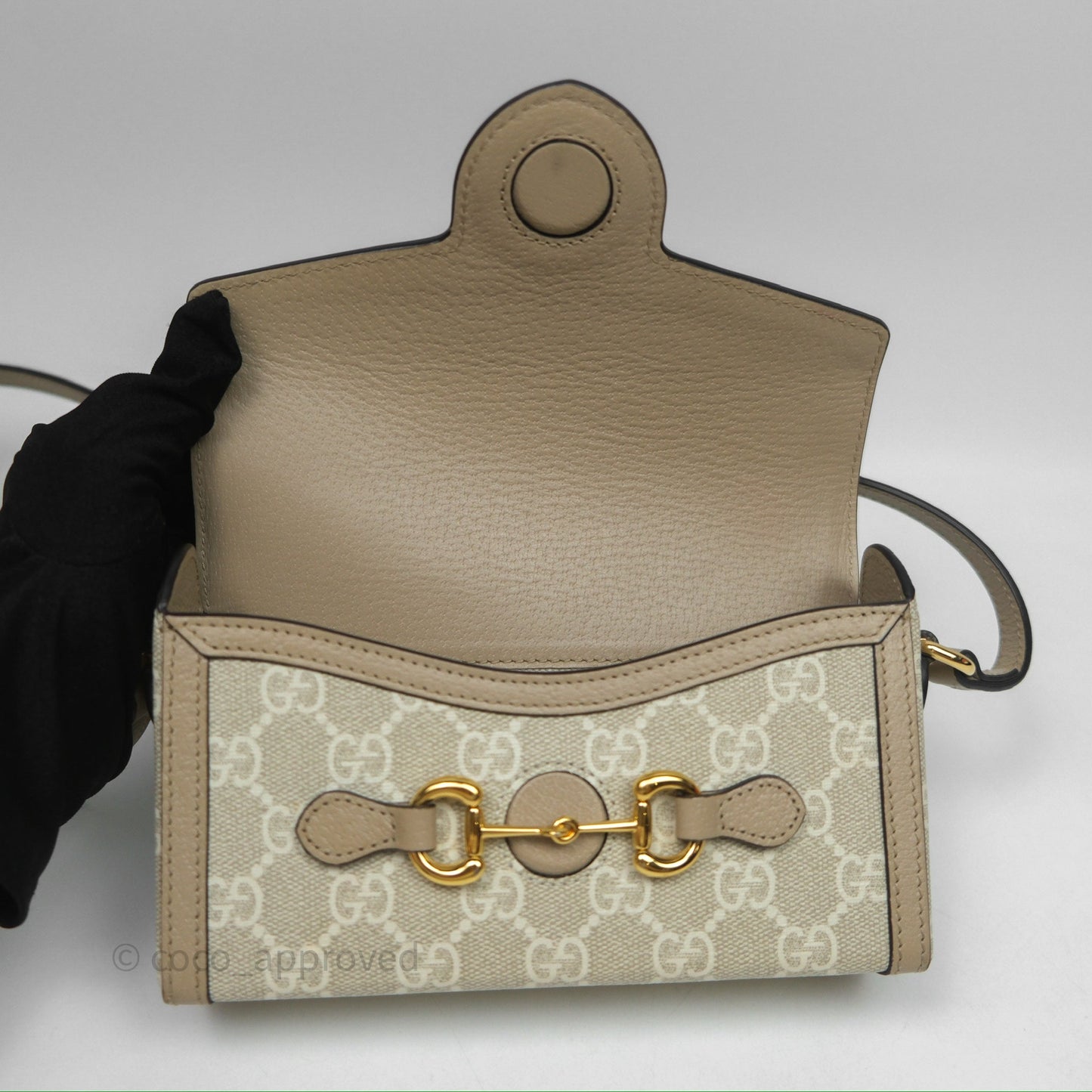 Gucci Horsebit 1955 Mini Bag Beige/White GG Supreme Canvas