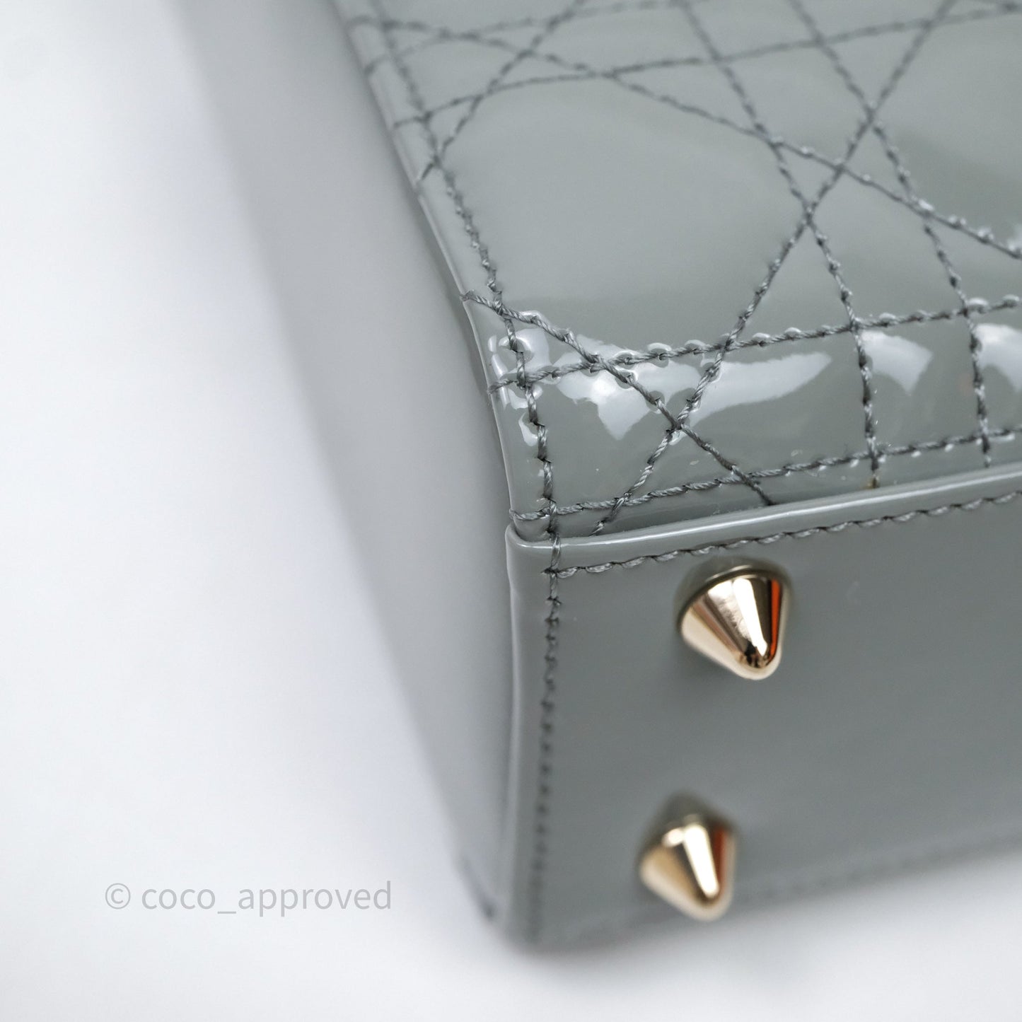 Christian Dior Lady Dior Green Grey Patent Cannage Gold Hardware