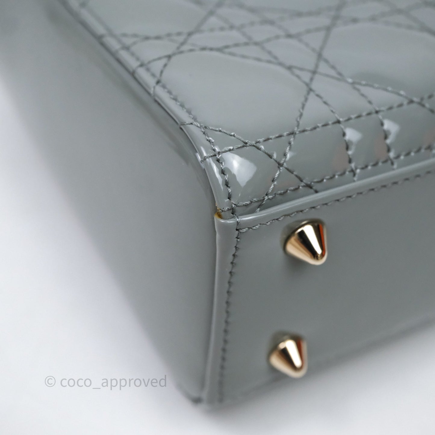 Christian Dior Lady Dior Green Grey Patent Cannage Gold Hardware