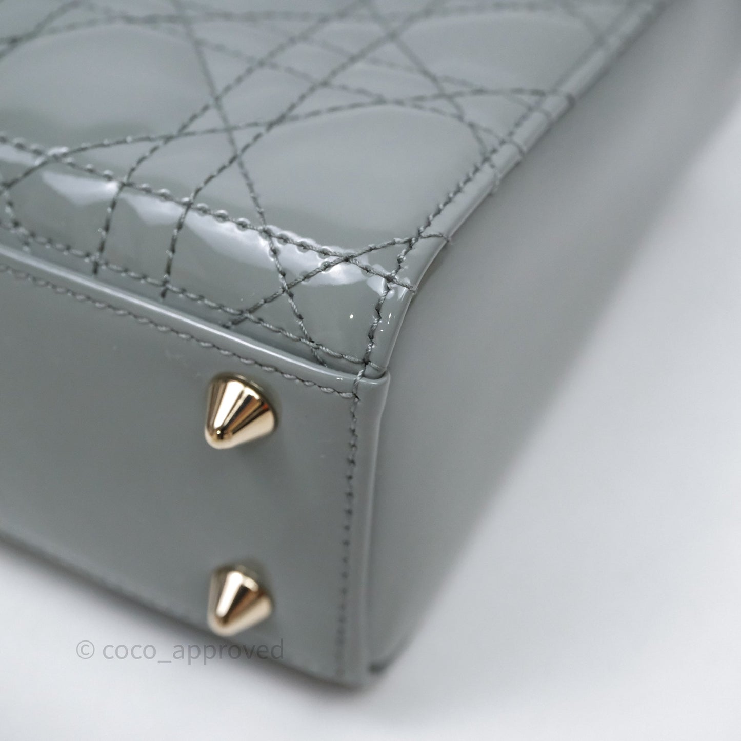 Christian Dior Lady Dior Green Grey Patent Cannage Gold Hardware
