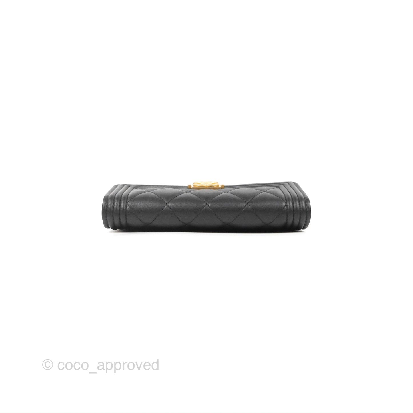 Chanel Quilted Boy Medium Trifold Flap Wallet Black Lambskin Aged Gold Hardware