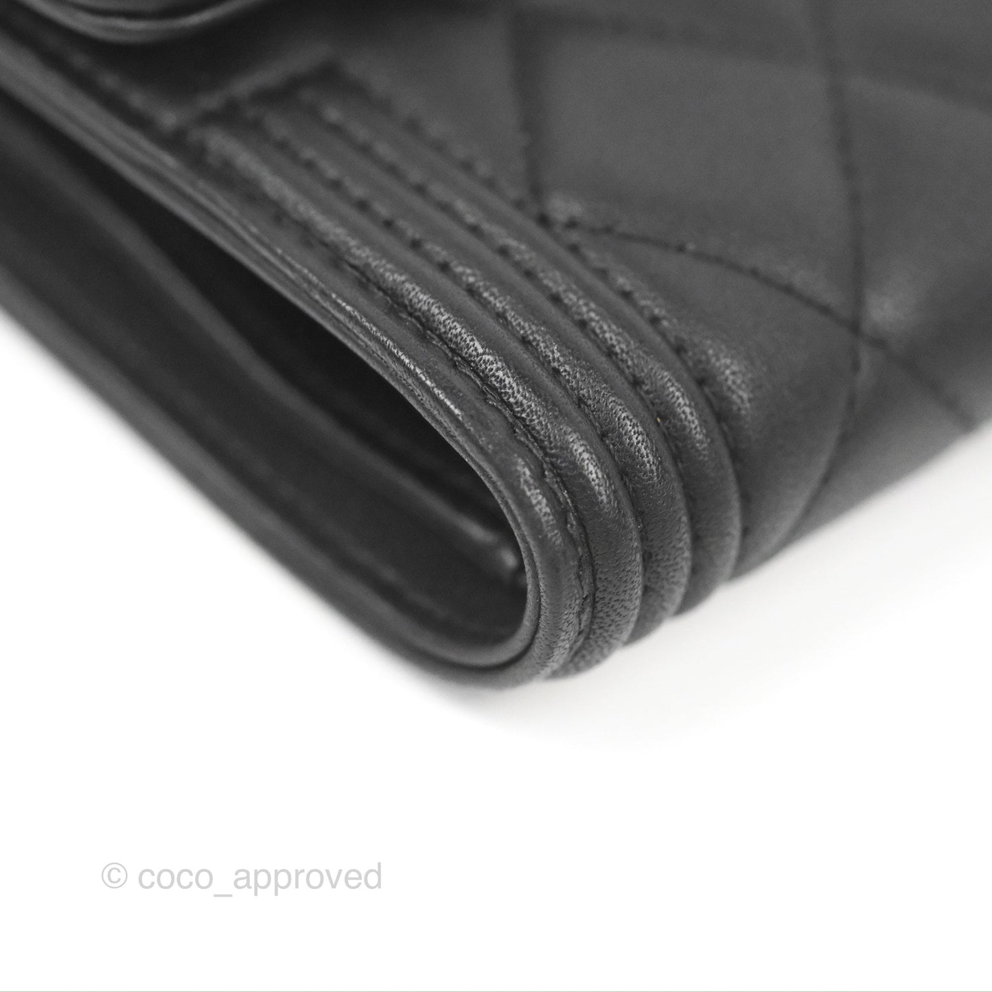 Chanel Quilted Boy Medium Trifold Flap Wallet Black Lambskin Aged Gold Hardware