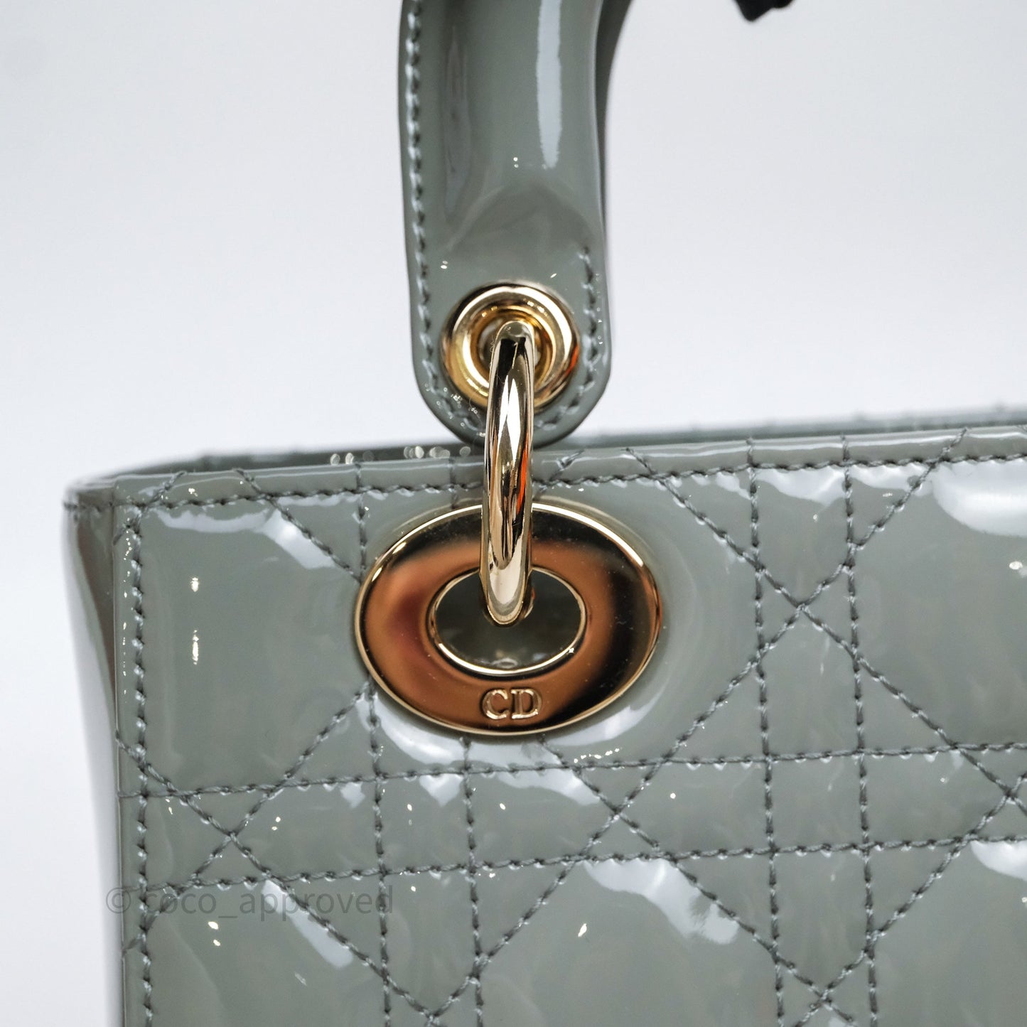 Christian Dior Lady Dior Green Grey Patent Cannage Gold Hardware