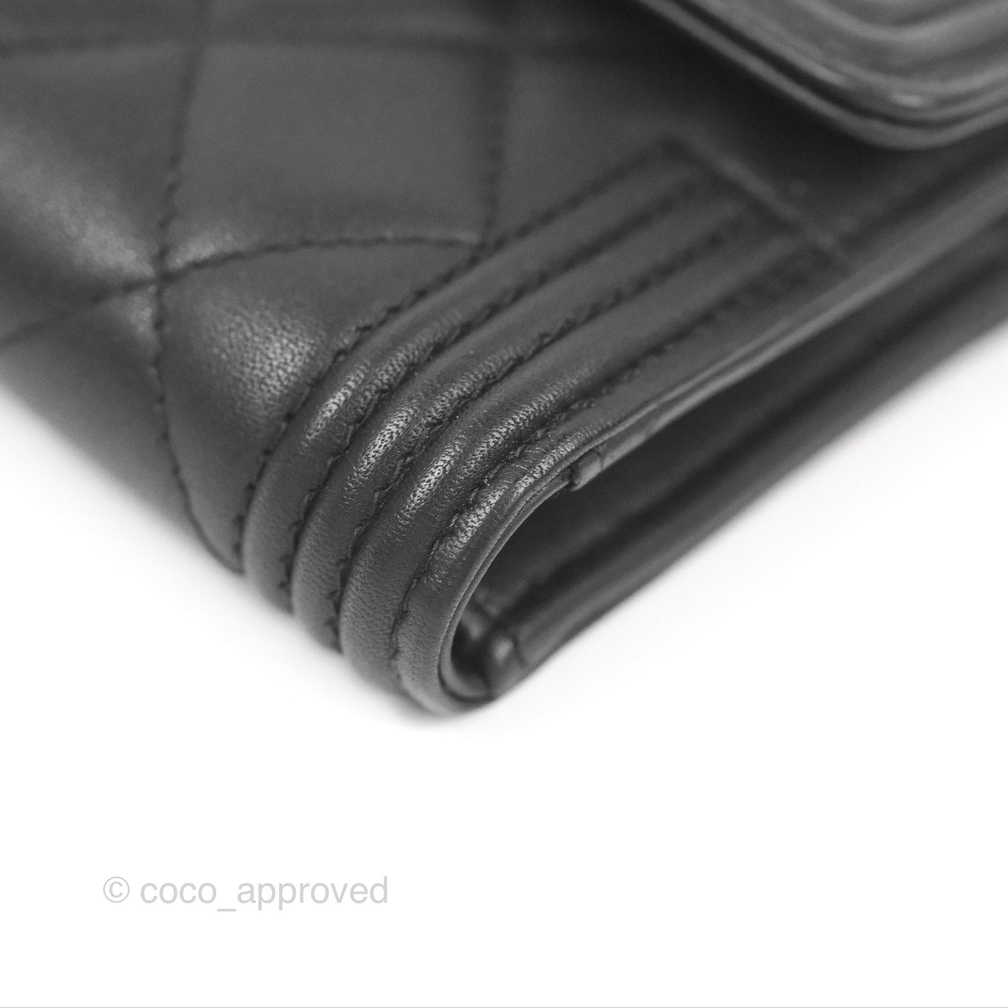 Chanel Quilted Boy Medium Trifold Flap Wallet Black Lambskin Aged Gold Hardware