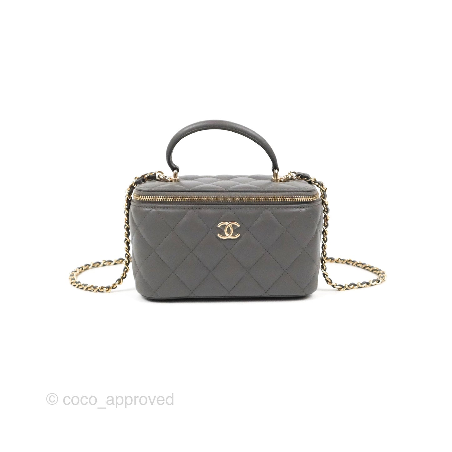 Chanel Vanity Rectangular Top Handle Grey Lambskin Gold Hardware