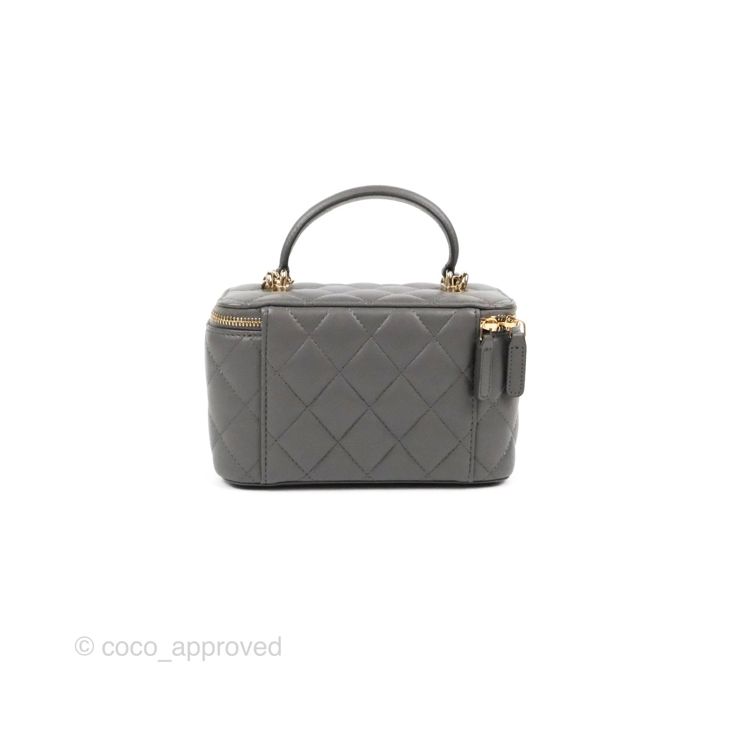 Chanel Vanity Rectangular Top Handle Grey Lambskin Gold Hardware