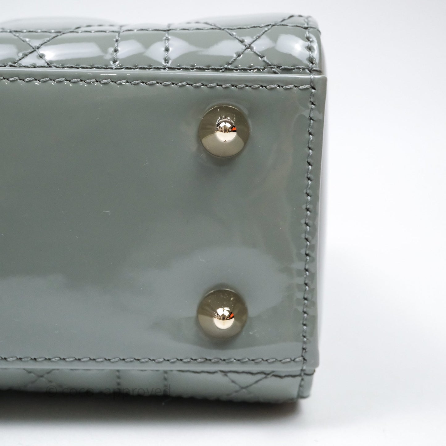 Christian Dior Lady Dior Green Grey Patent Cannage Gold Hardware