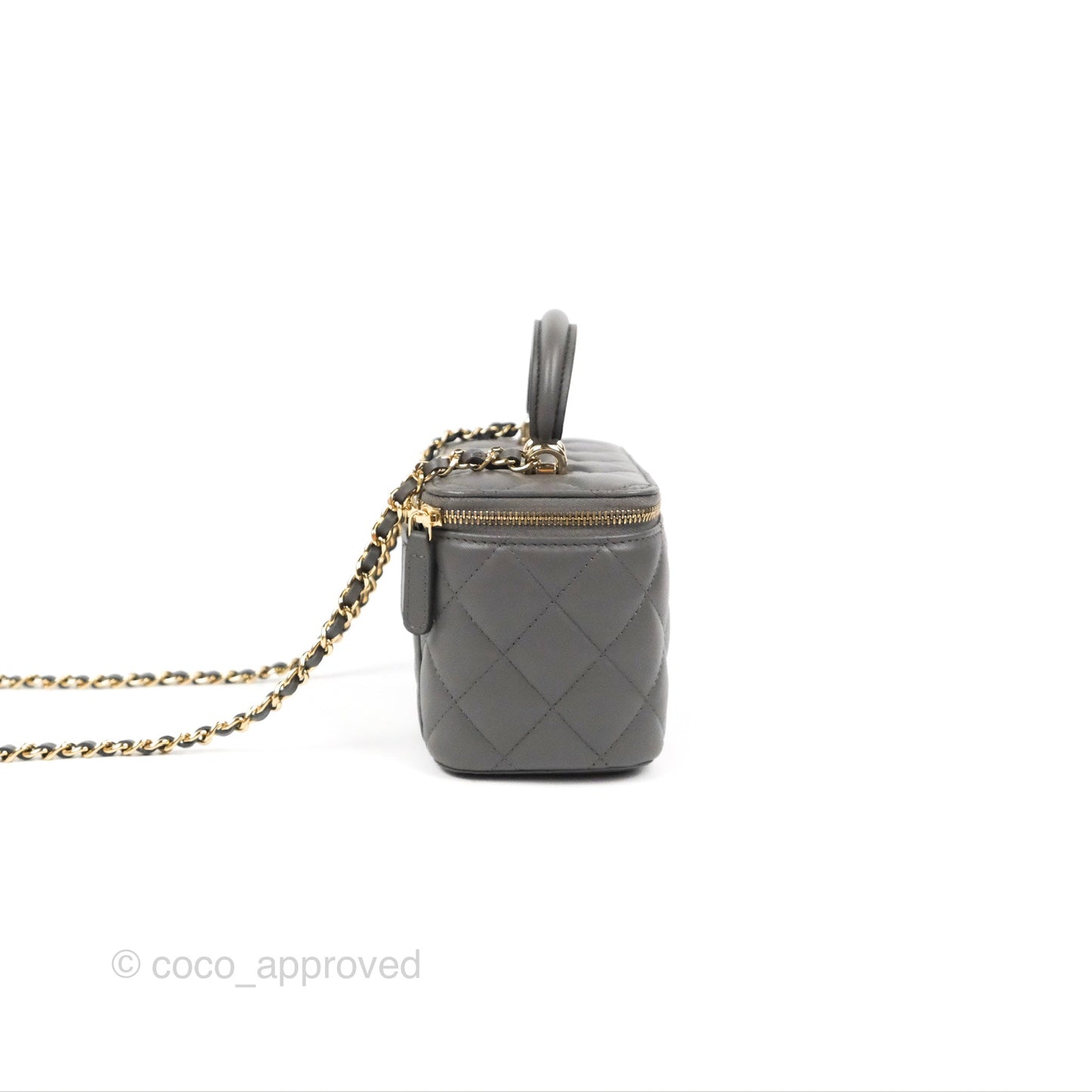 Chanel Vanity Rectangular Top Handle Grey Lambskin Gold Hardware