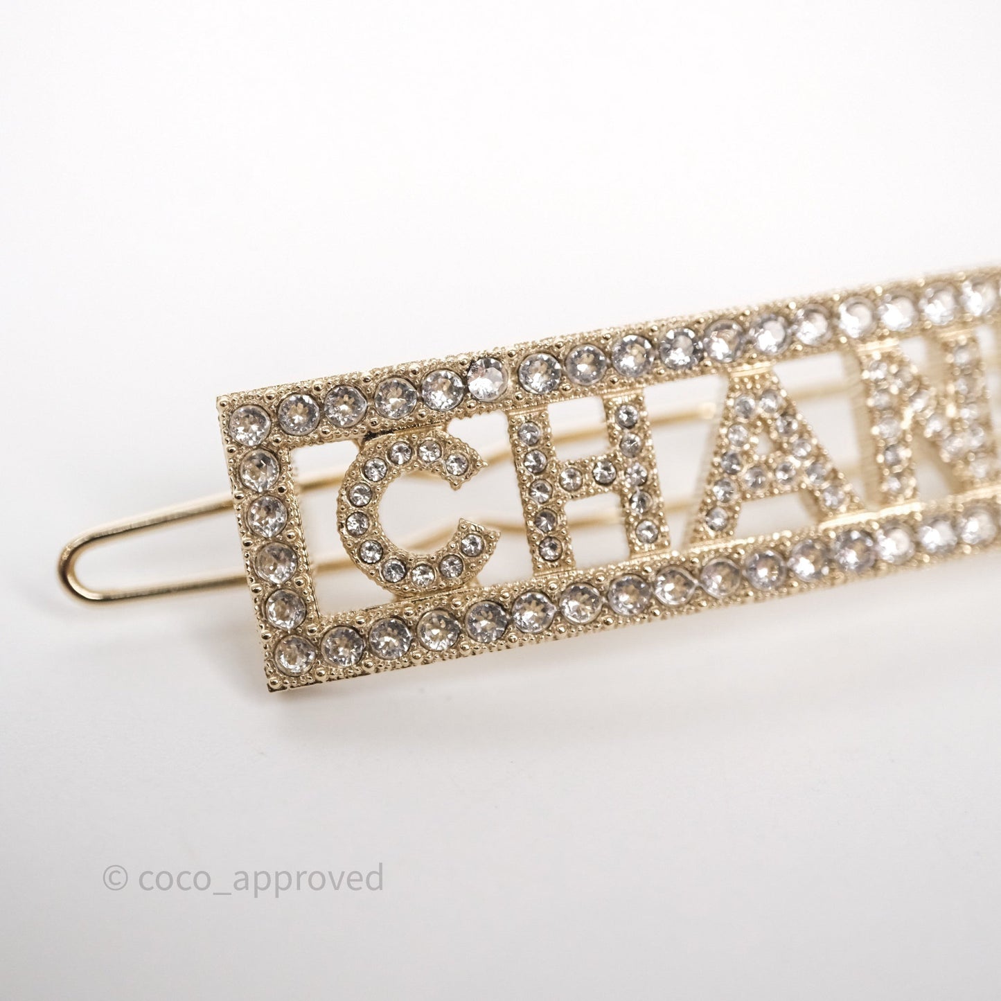 Chanel Crystal CC Logo Hair Clip Gold Tone 24K