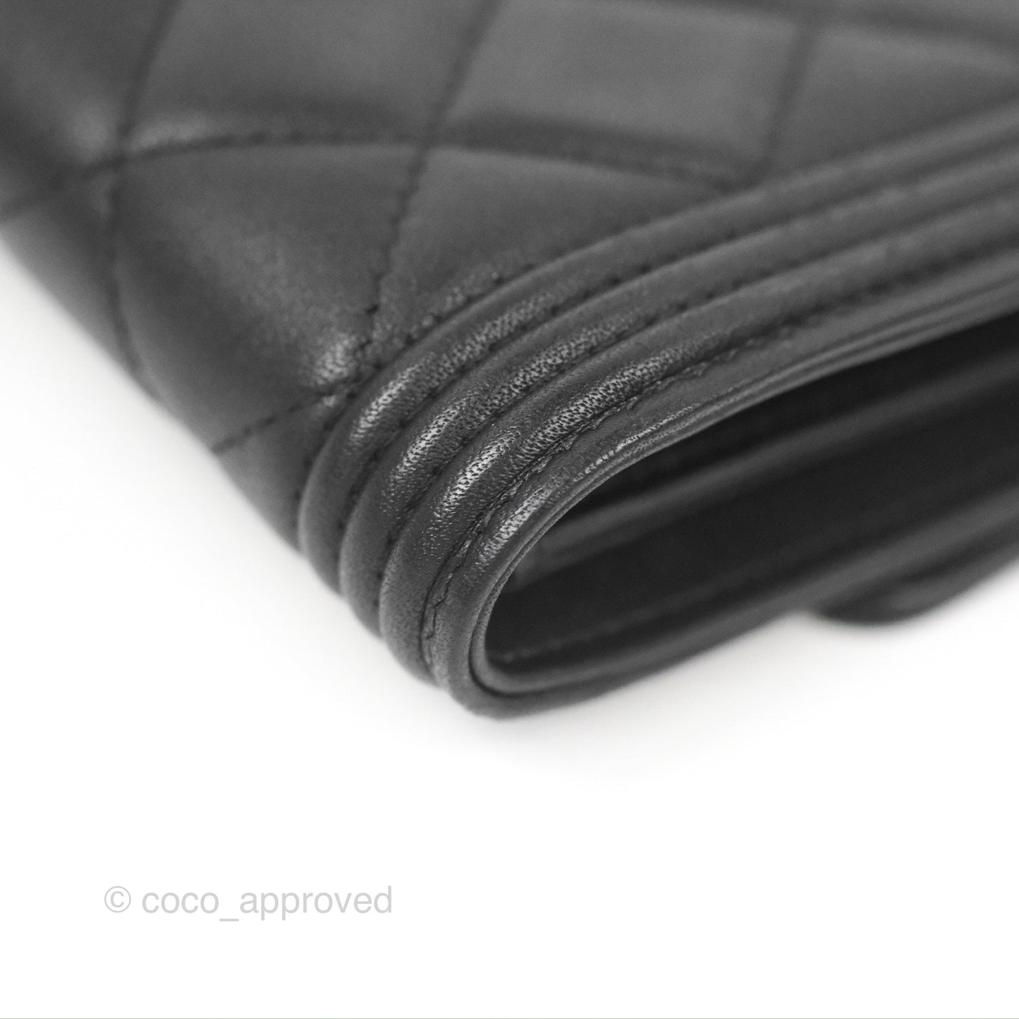 Chanel Quilted Boy Medium Trifold Flap Wallet Black Lambskin Aged Gold Hardware