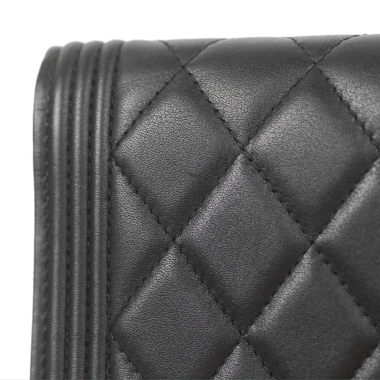 Chanel Quilted Boy Medium Trifold Flap Wallet Black Lambskin Aged Gold Hardware