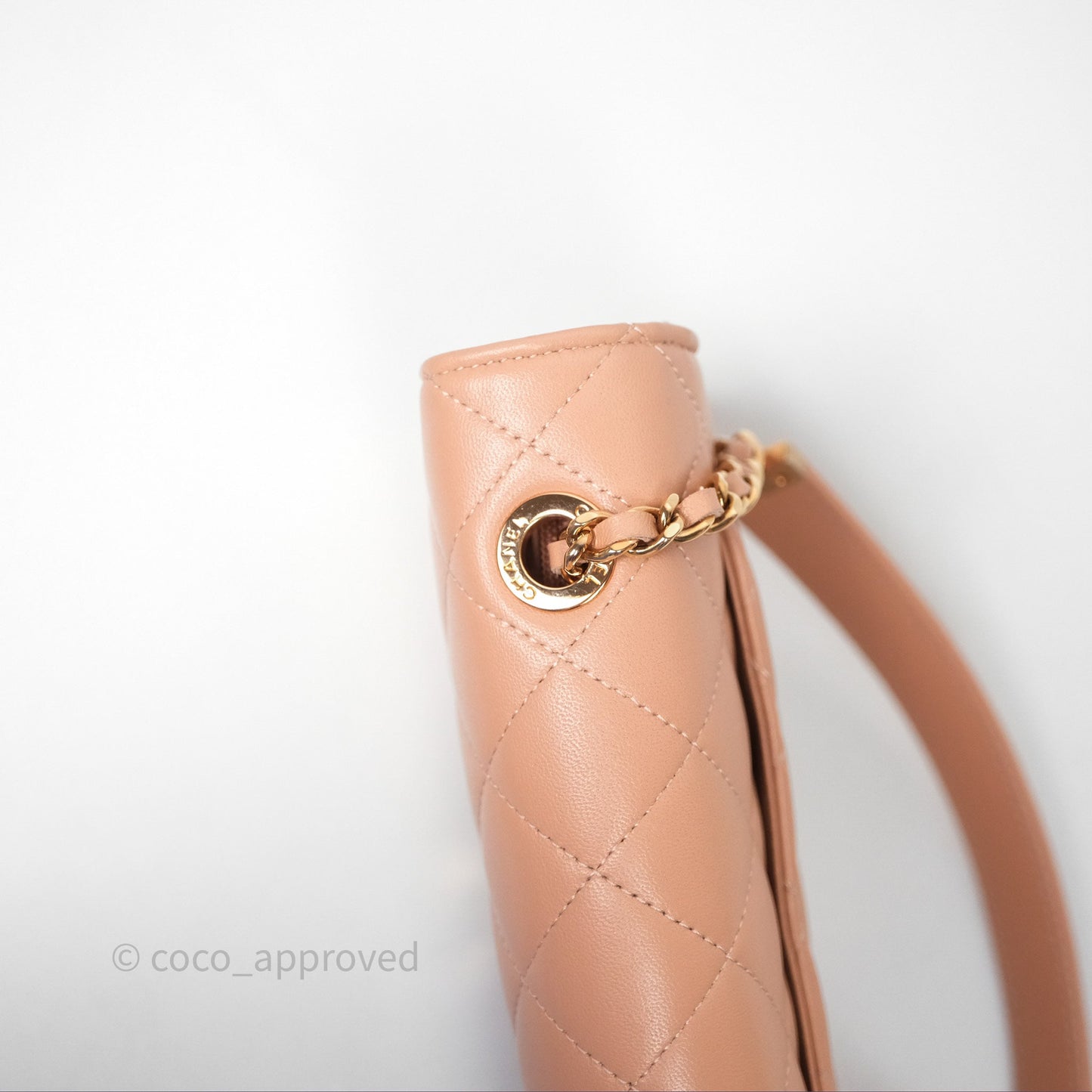 Chanel Quilted Frame Wallet On Chain WOC Beige Lambskin Rose Gold Hardware