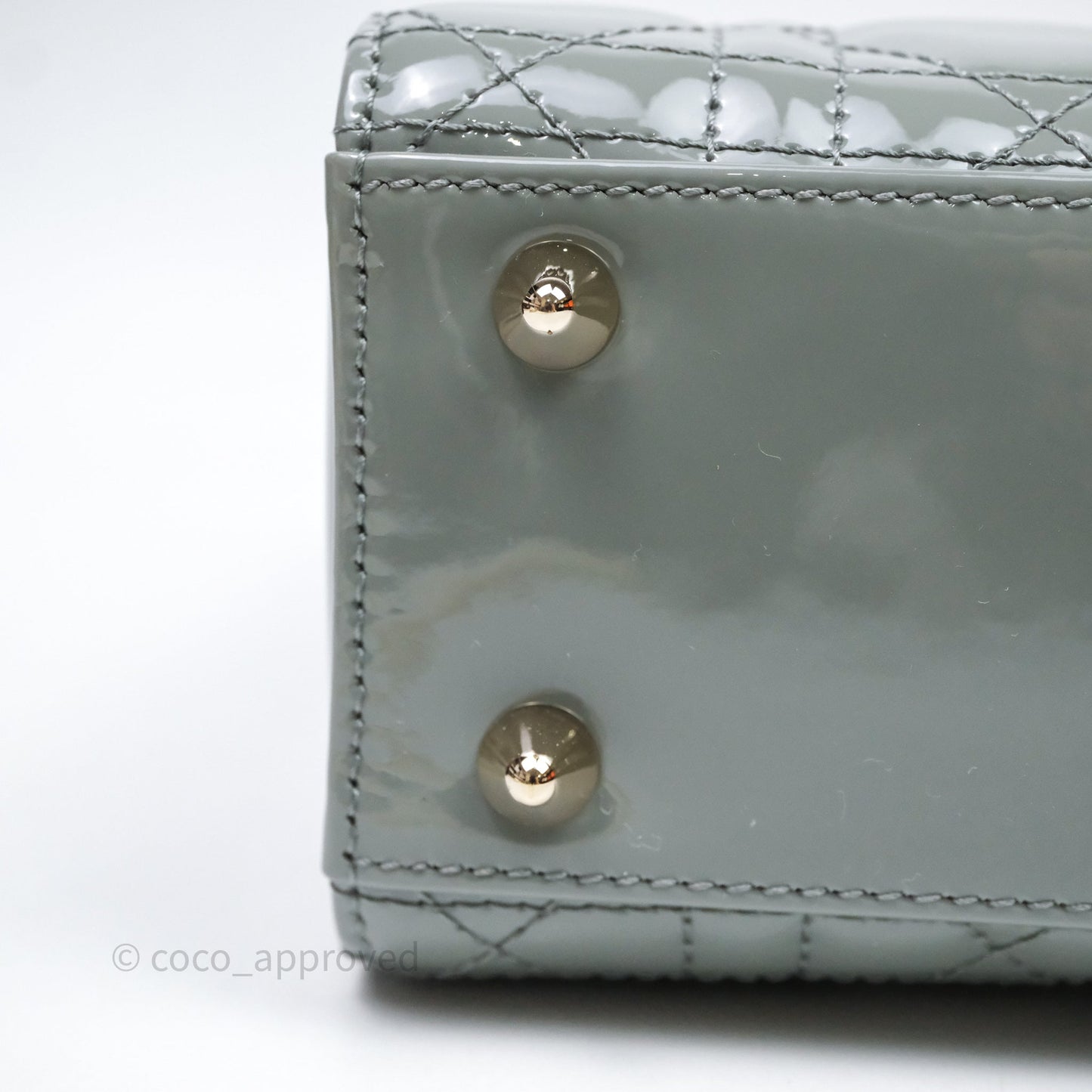 Christian Dior Lady Dior Green Grey Patent Cannage Gold Hardware