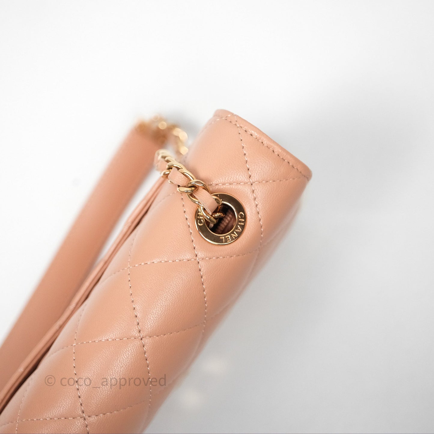 Chanel Quilted Frame Wallet On Chain WOC Beige Lambskin Rose Gold Hardware