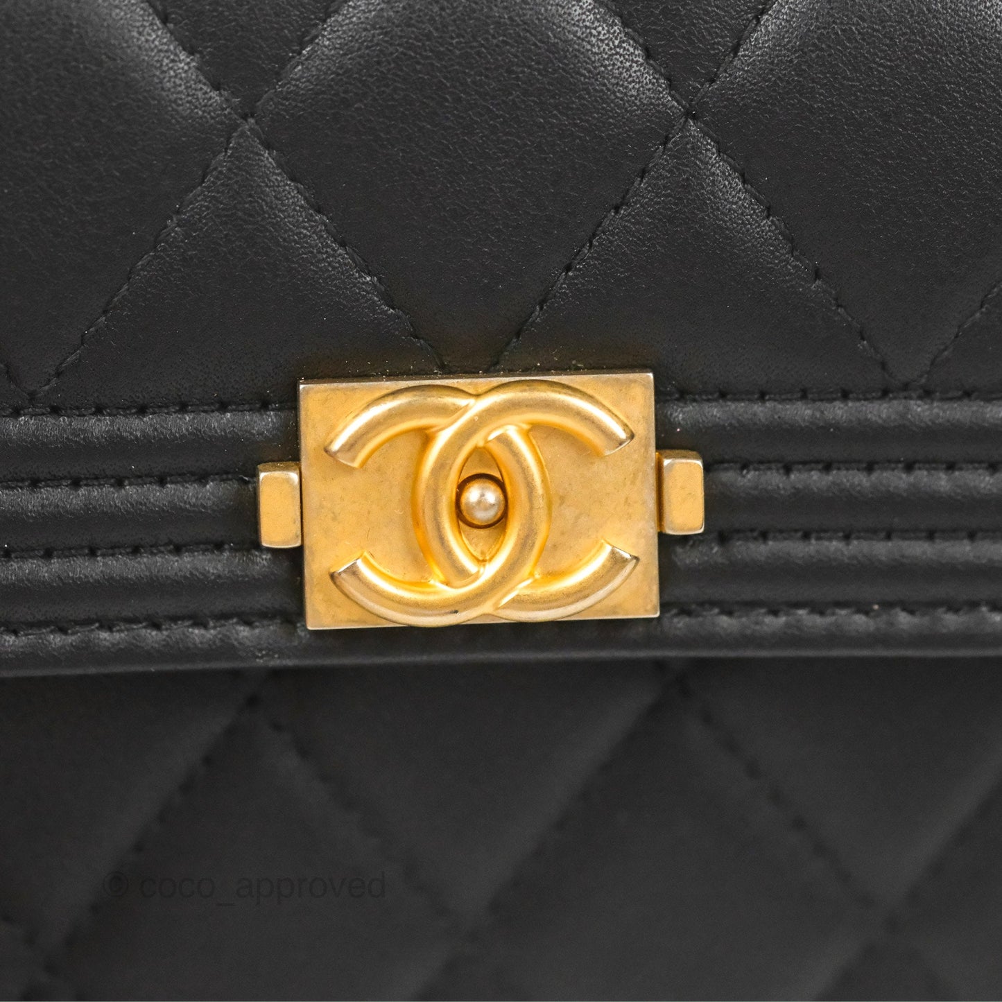 Chanel Quilted Boy Medium Trifold Flap Wallet Black Lambskin Aged Gold Hardware
