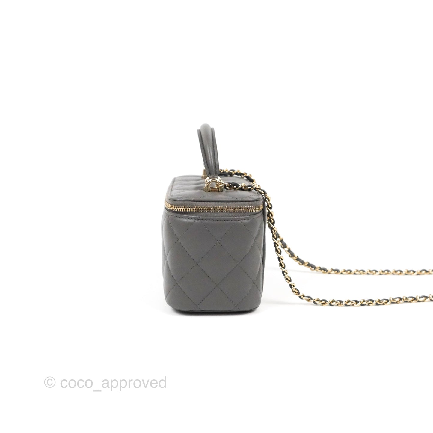 Chanel Vanity Rectangular Top Handle Grey Lambskin Gold Hardware