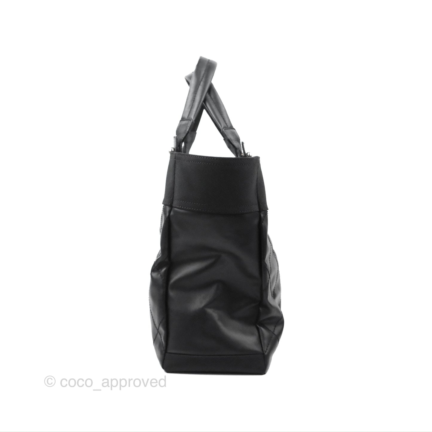 Chanel Quilted Paris Biarritz Tote MM Black Coated Canvas