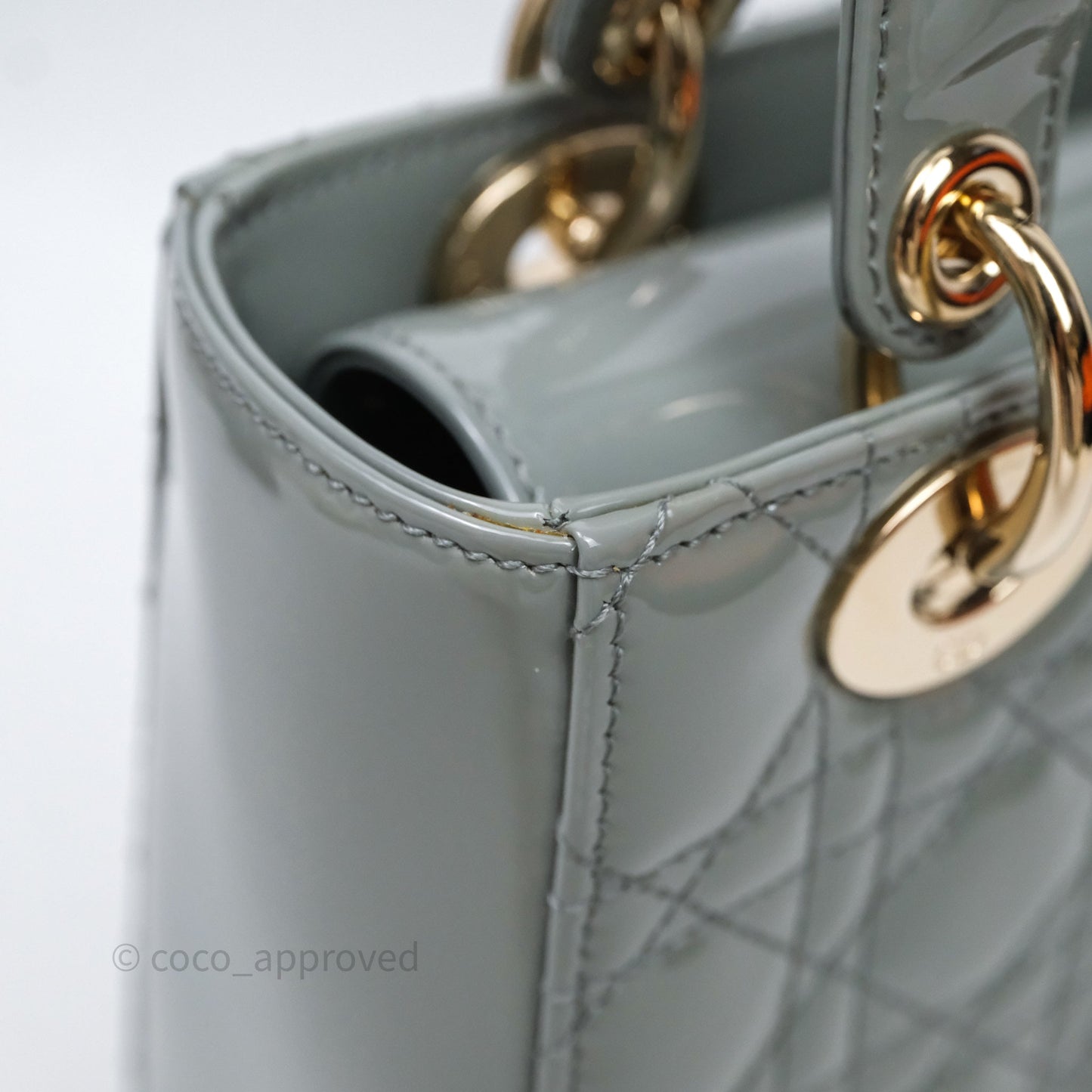 Christian Dior Lady Dior Green Grey Patent Cannage Gold Hardware
