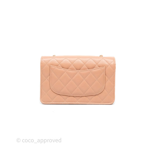 Chanel Quilted Frame Wallet On Chain WOC Beige Lambskin Rose Gold Hardware