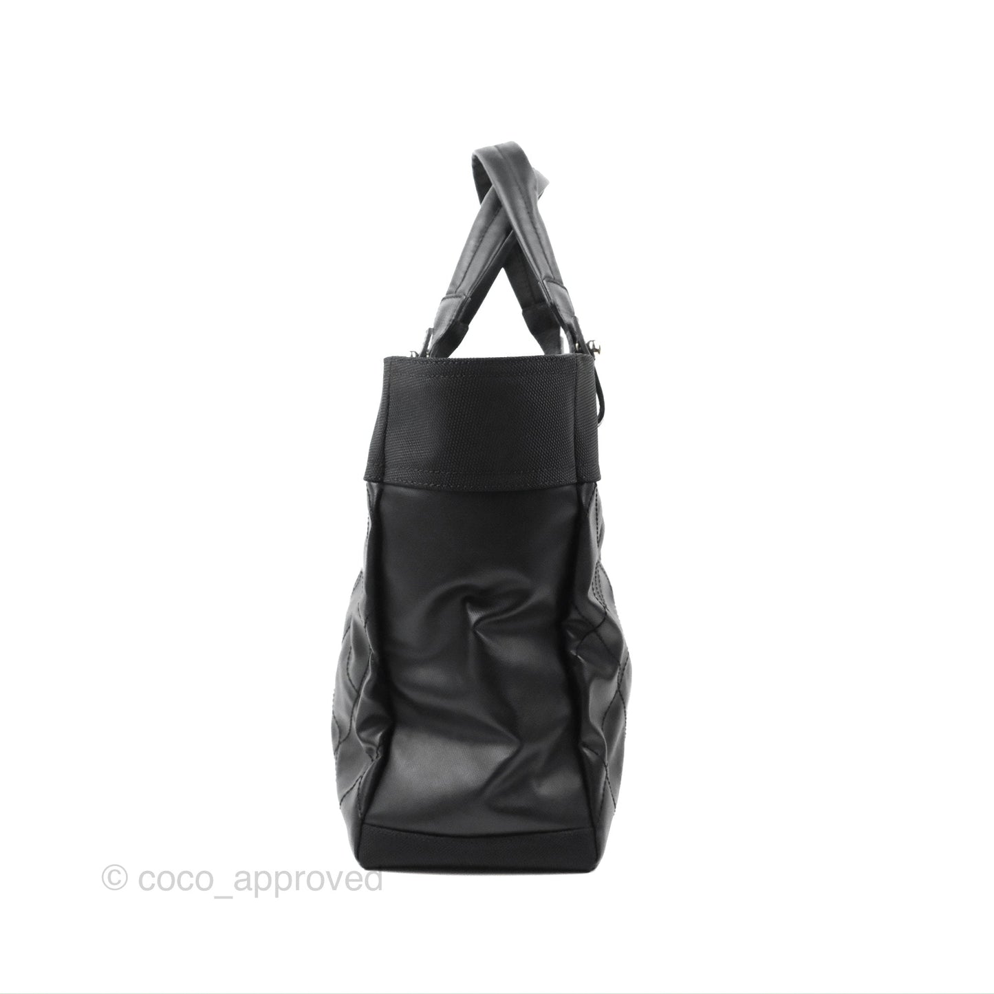 Chanel Quilted Paris Biarritz Tote MM Black Coated Canvas