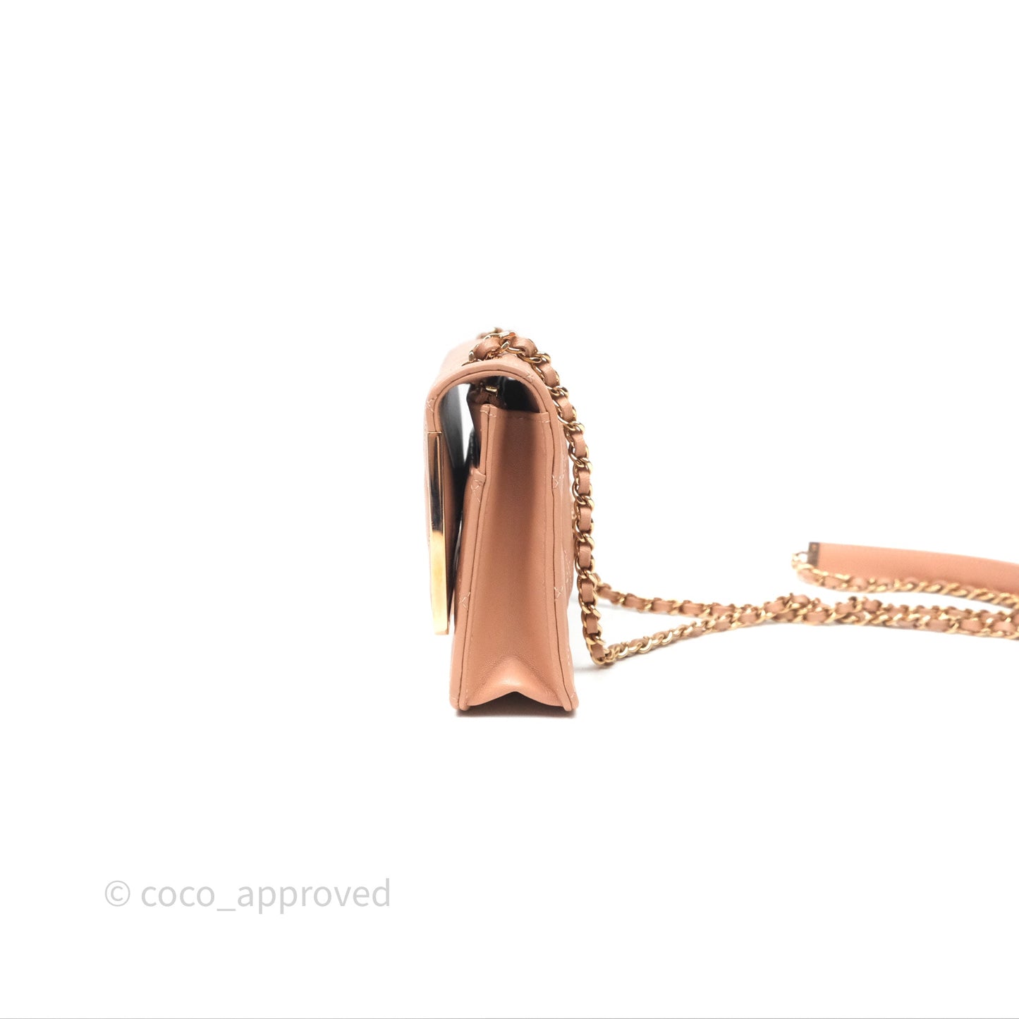 Chanel Quilted Frame Wallet On Chain WOC Beige Lambskin Rose Gold Hardware