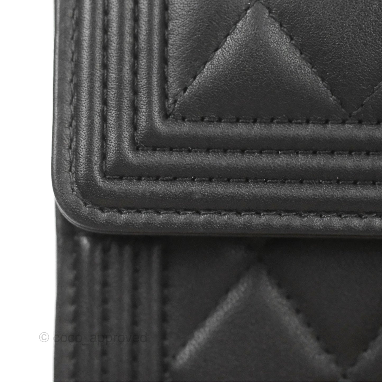 Chanel Quilted Boy Medium Trifold Flap Wallet Black Lambskin Aged Gold Hardware