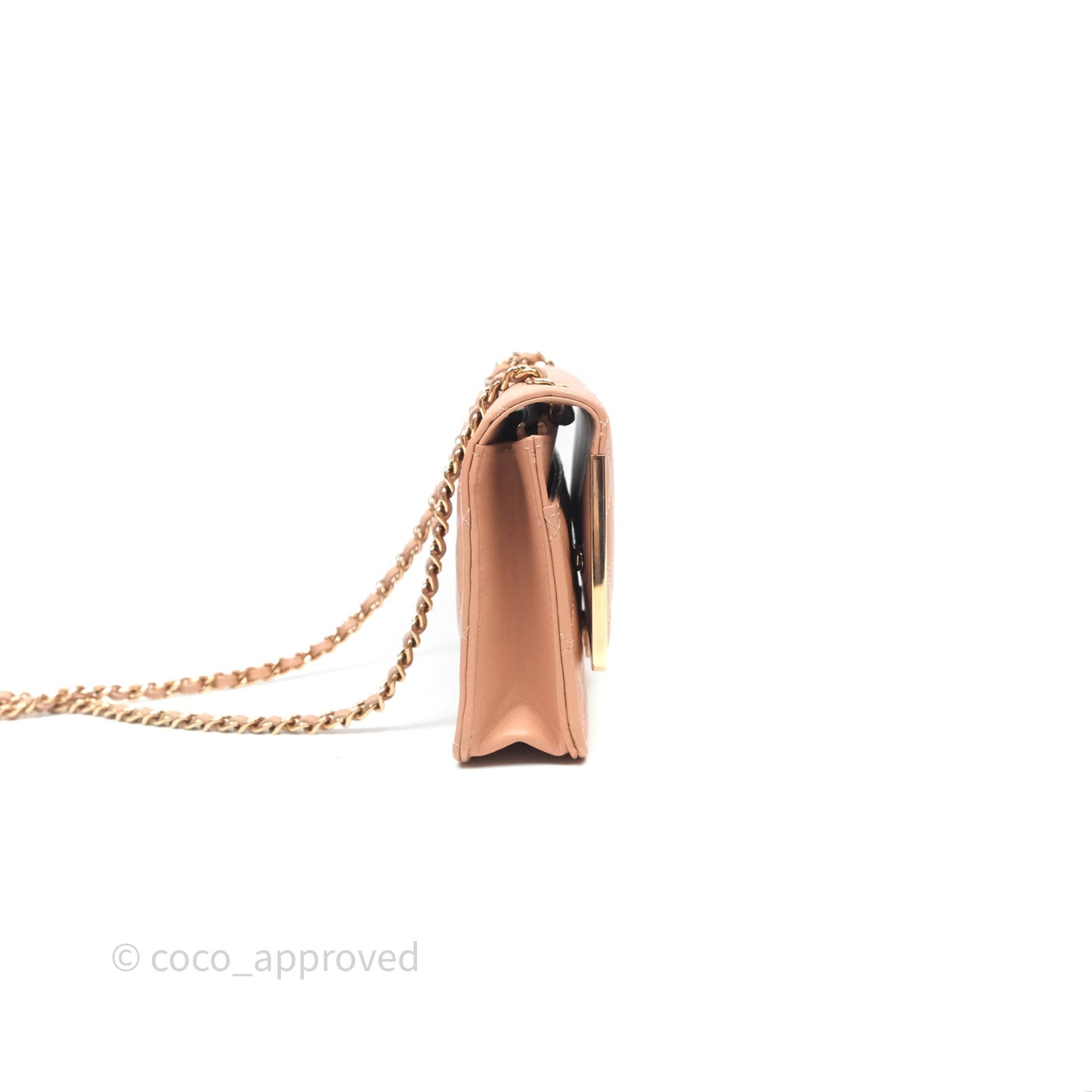 Chanel Quilted Frame Wallet On Chain WOC Beige Lambskin Rose Gold Hardware