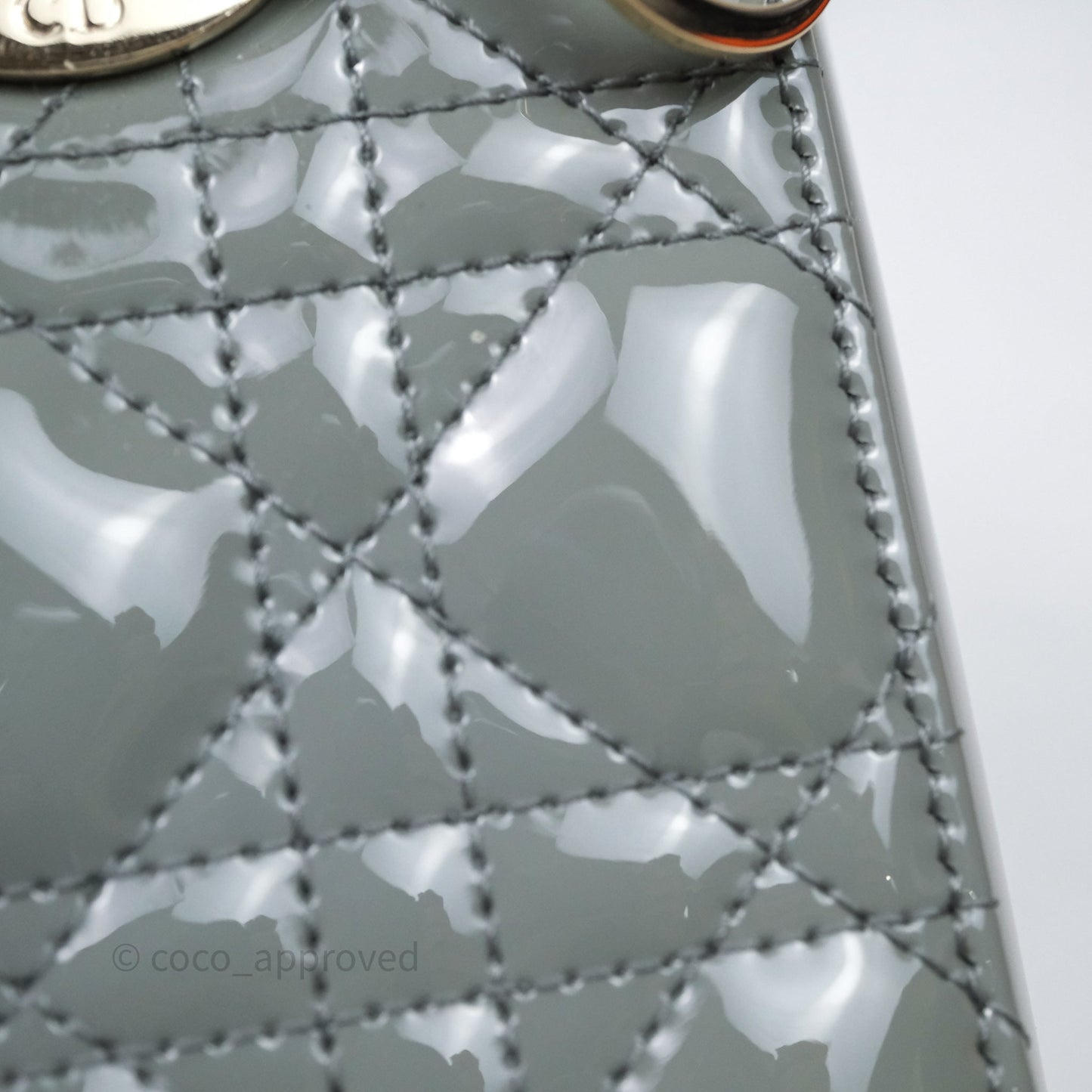Christian Dior Lady Dior Green Grey Patent Cannage Gold Hardware