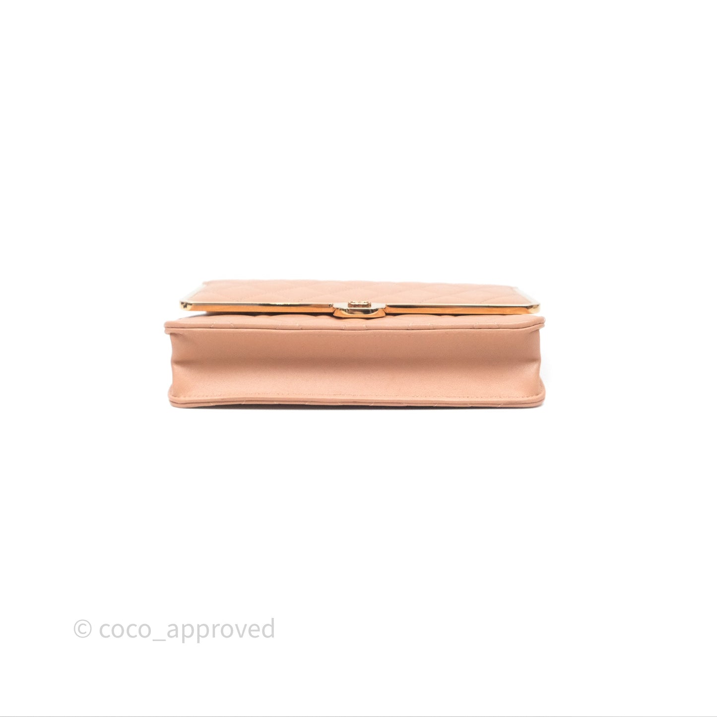 Chanel Quilted Frame Wallet On Chain WOC Beige Lambskin Rose Gold Hardware