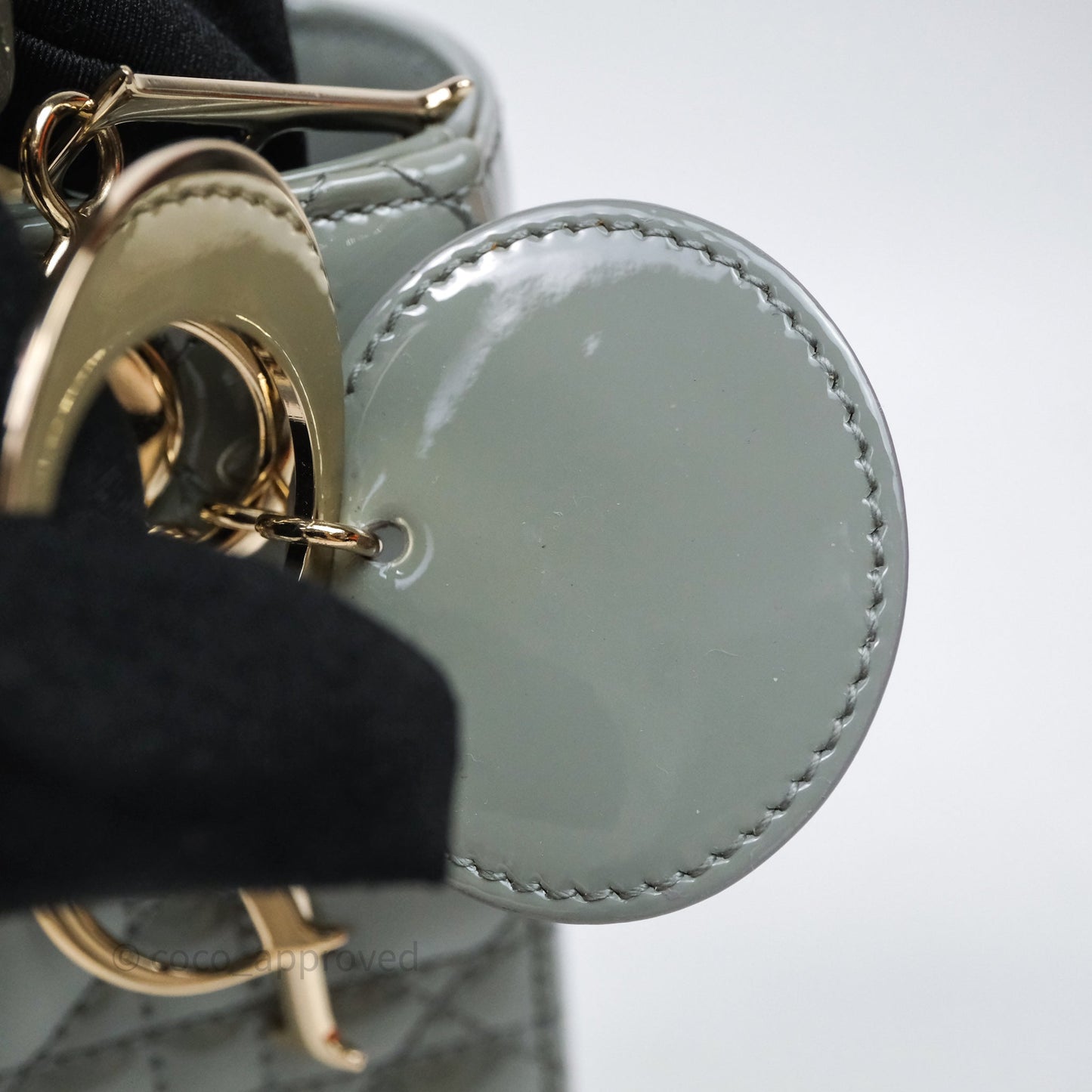 Christian Dior Lady Dior Green Grey Patent Cannage Gold Hardware