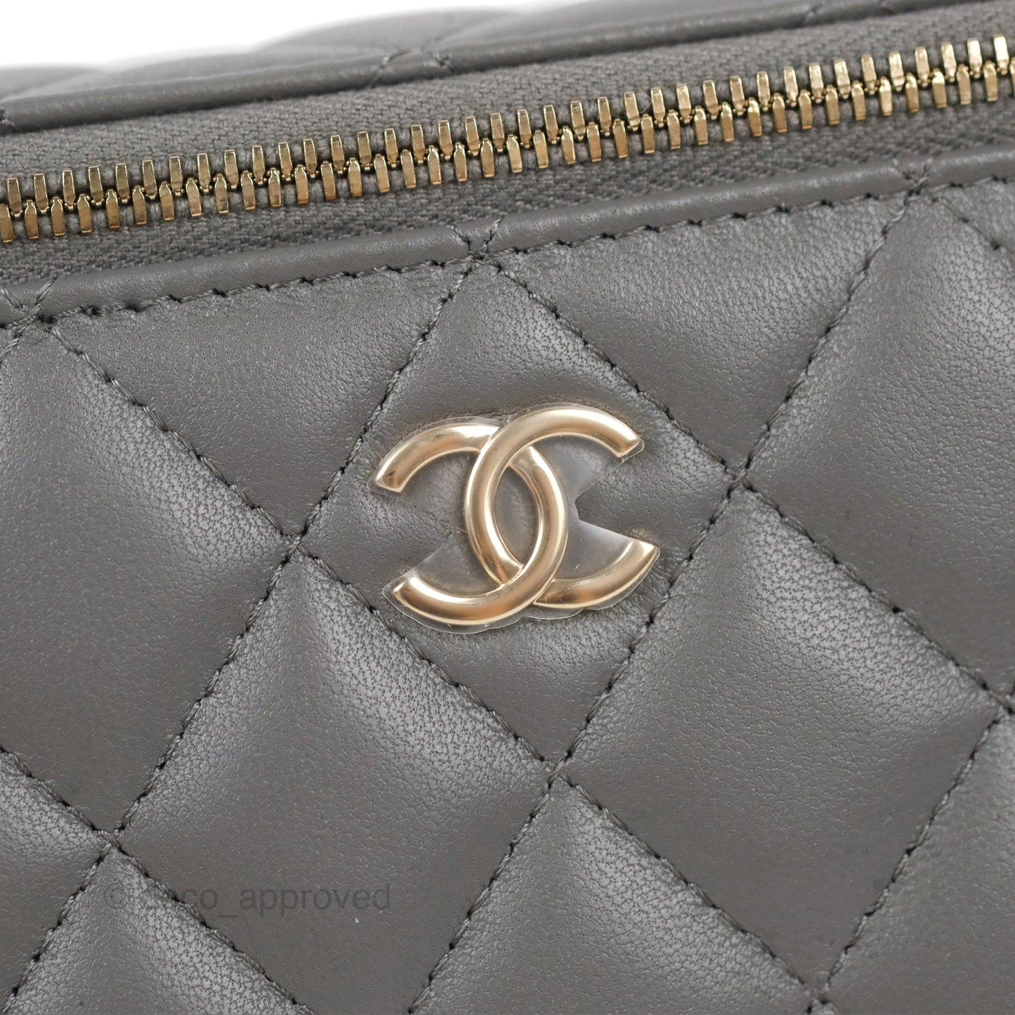 Chanel Vanity Rectangular Top Handle Grey Lambskin Gold Hardware