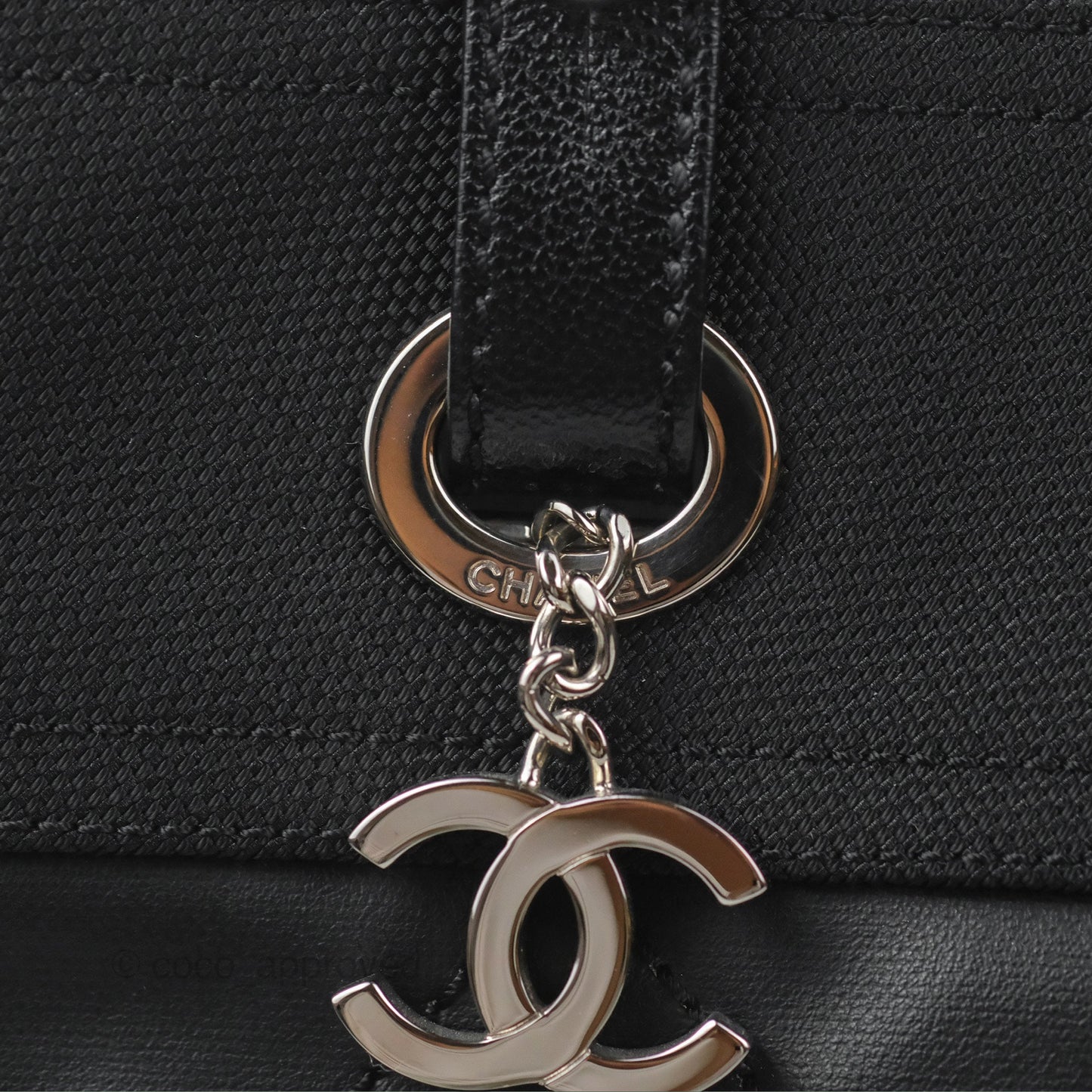 Chanel Quilted Paris Biarritz Tote MM Black Coated Canvas