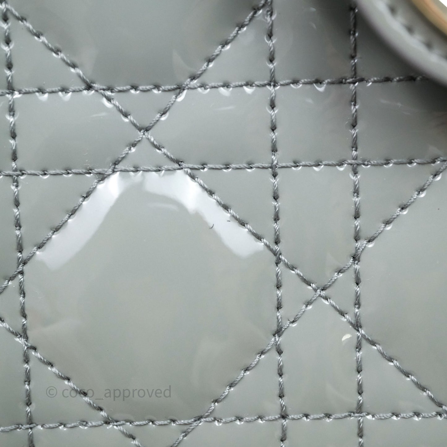 Christian Dior Lady Dior Green Grey Patent Cannage Gold Hardware