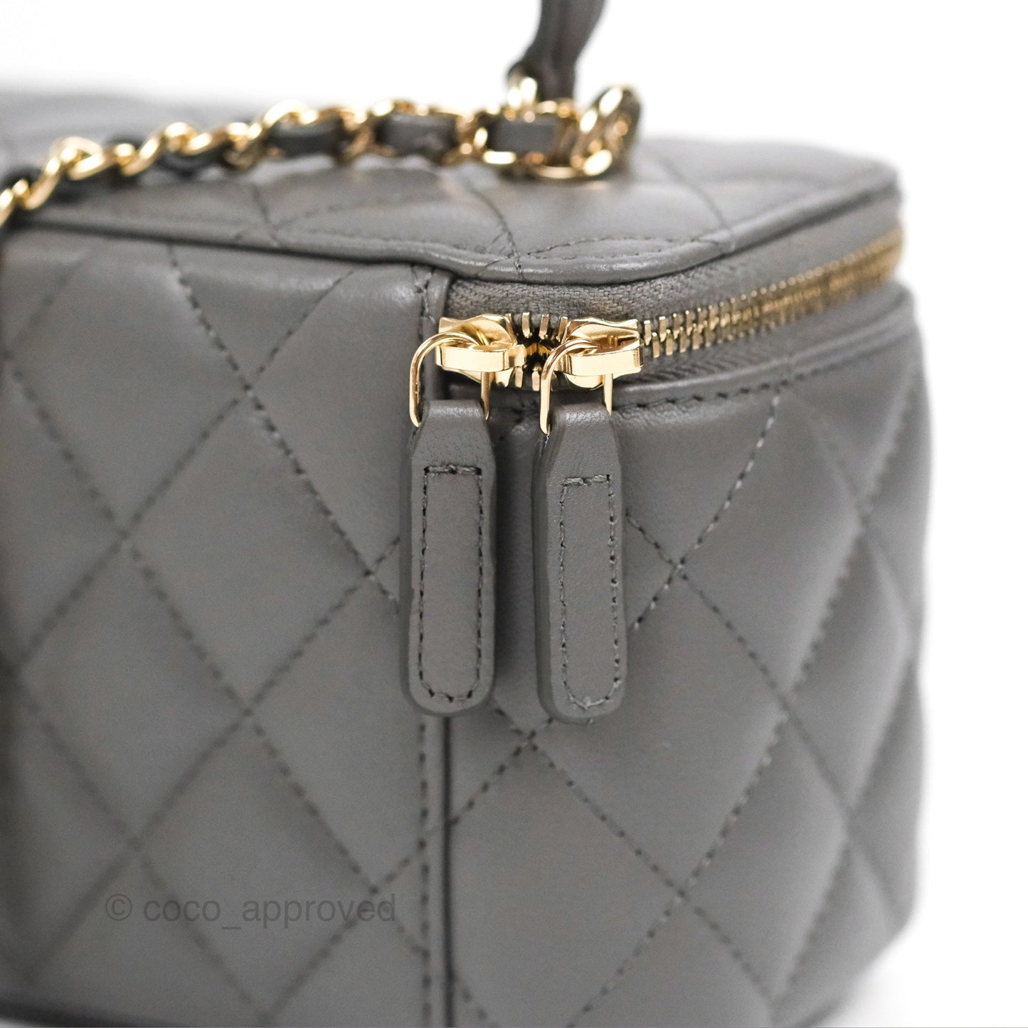 Chanel Vanity Rectangular Top Handle Grey Lambskin Gold Hardware