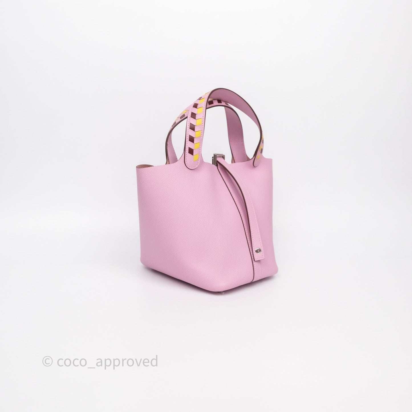 Hermès Tressage De Cuir Picotin Lock 18 Mauve Sylvestre X9/ Jaune de Naples 9O/Rouge H 55 Epsom Palladium Hardware