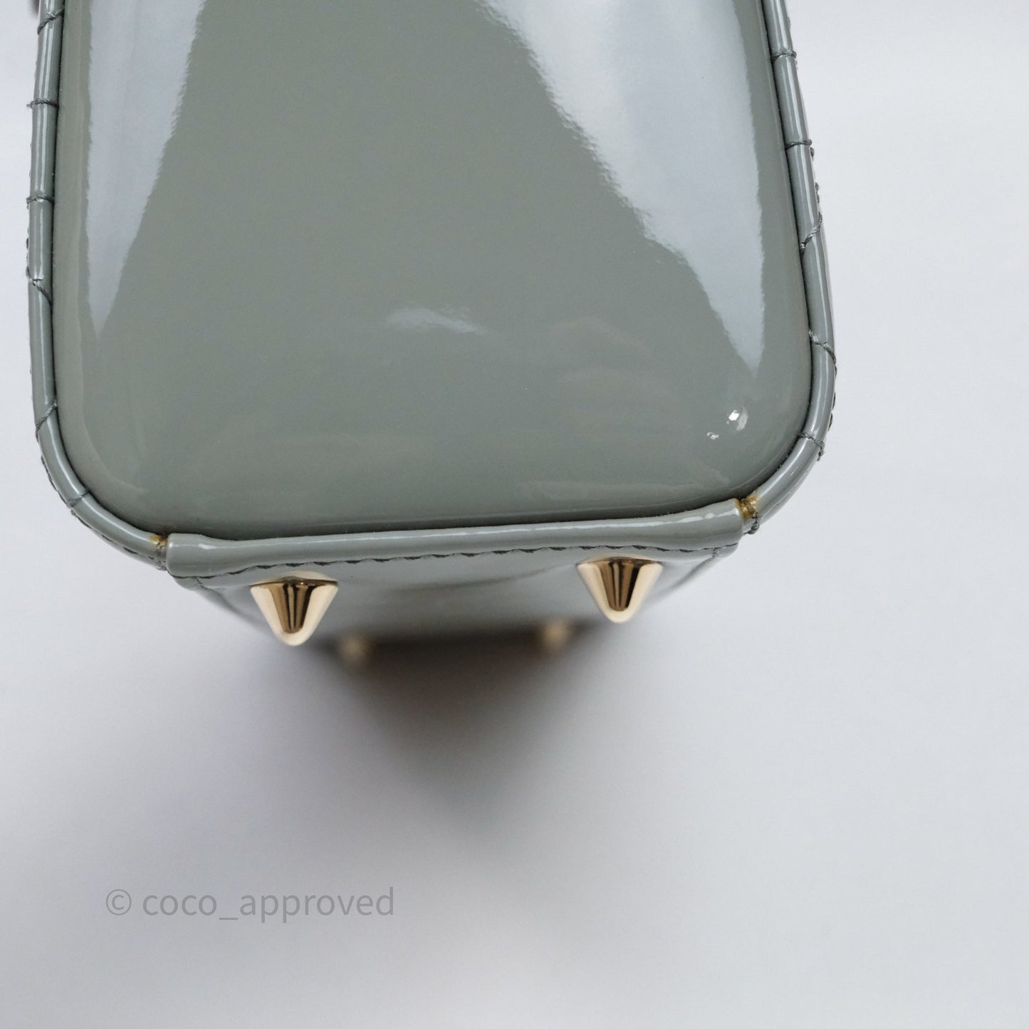 Christian Dior Lady Dior Green Grey Patent Cannage Gold Hardware