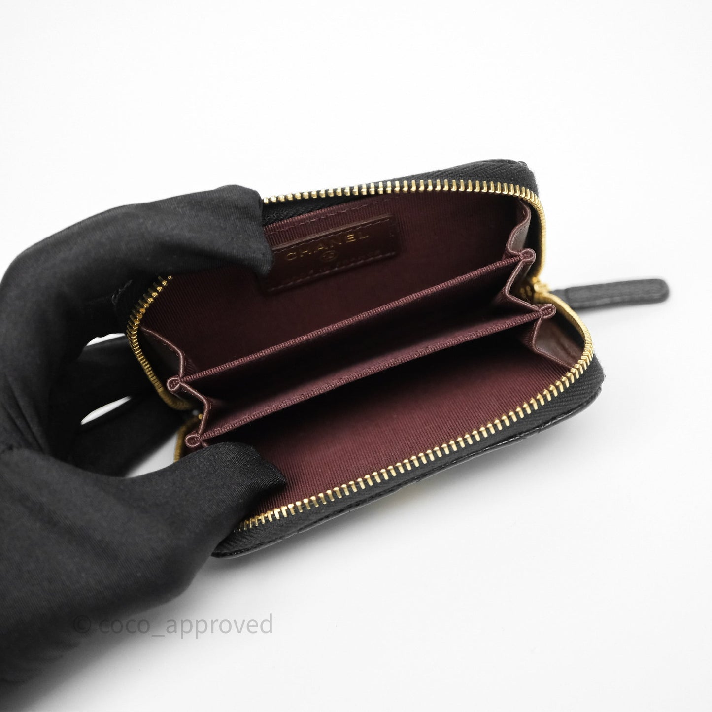 Chanel Classic Zipped Coin Purse Black Caviar Gold Hardware