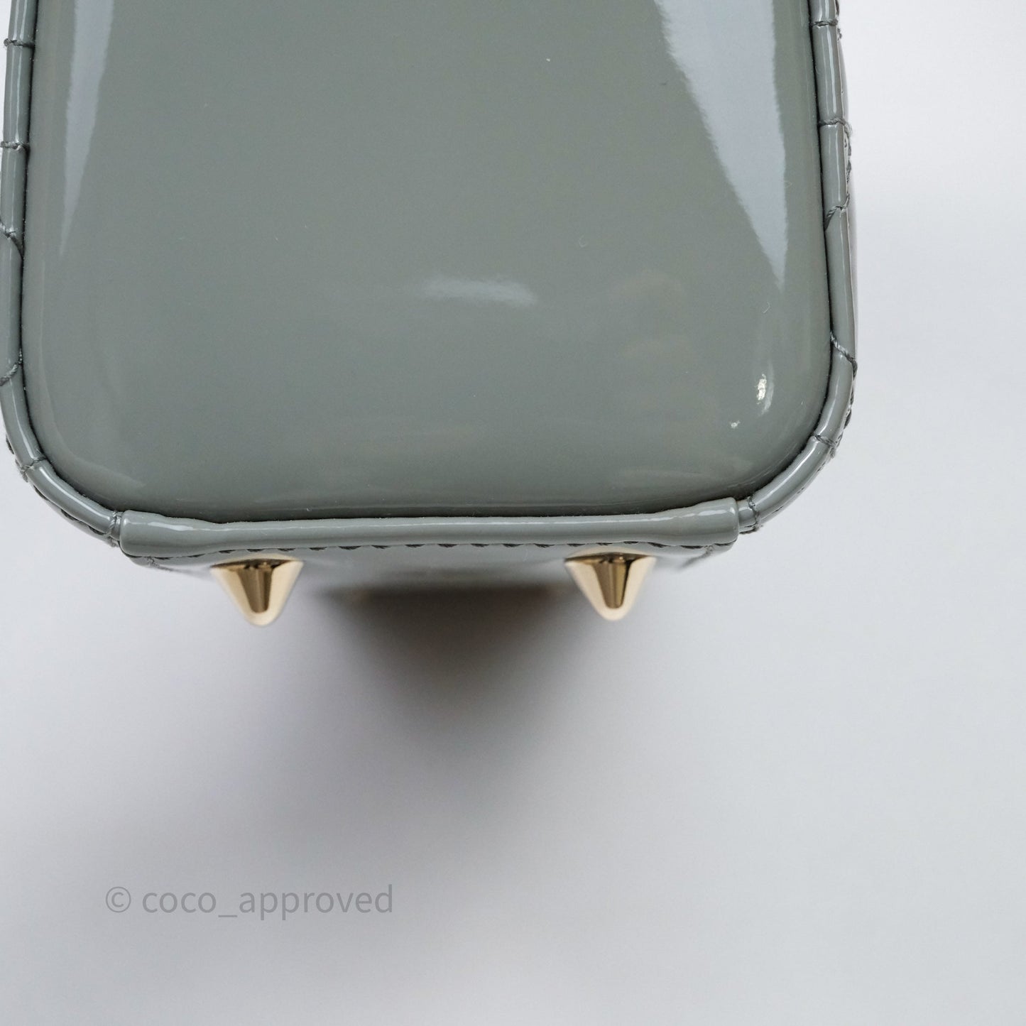 Christian Dior Lady Dior Green Grey Patent Cannage Gold Hardware