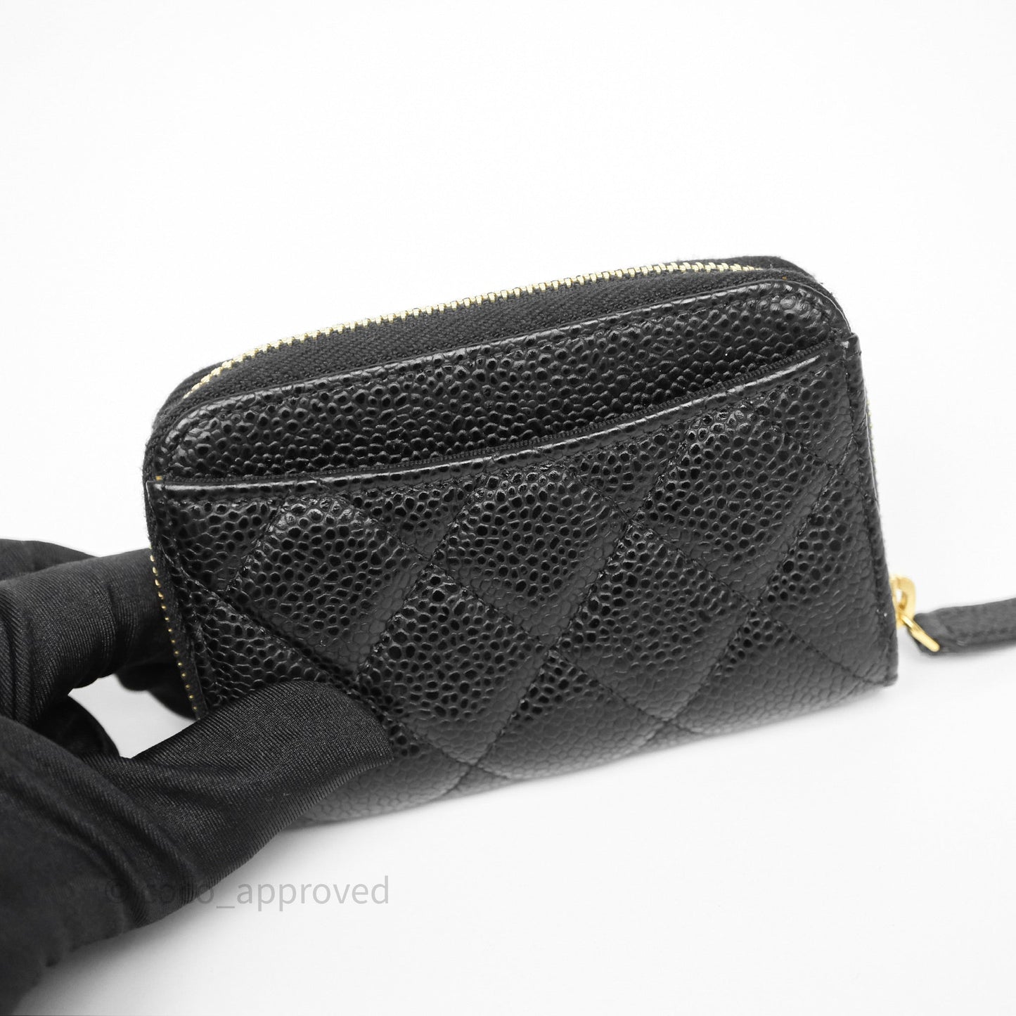 Chanel Classic Zipped Coin Purse Black Caviar Gold Hardware